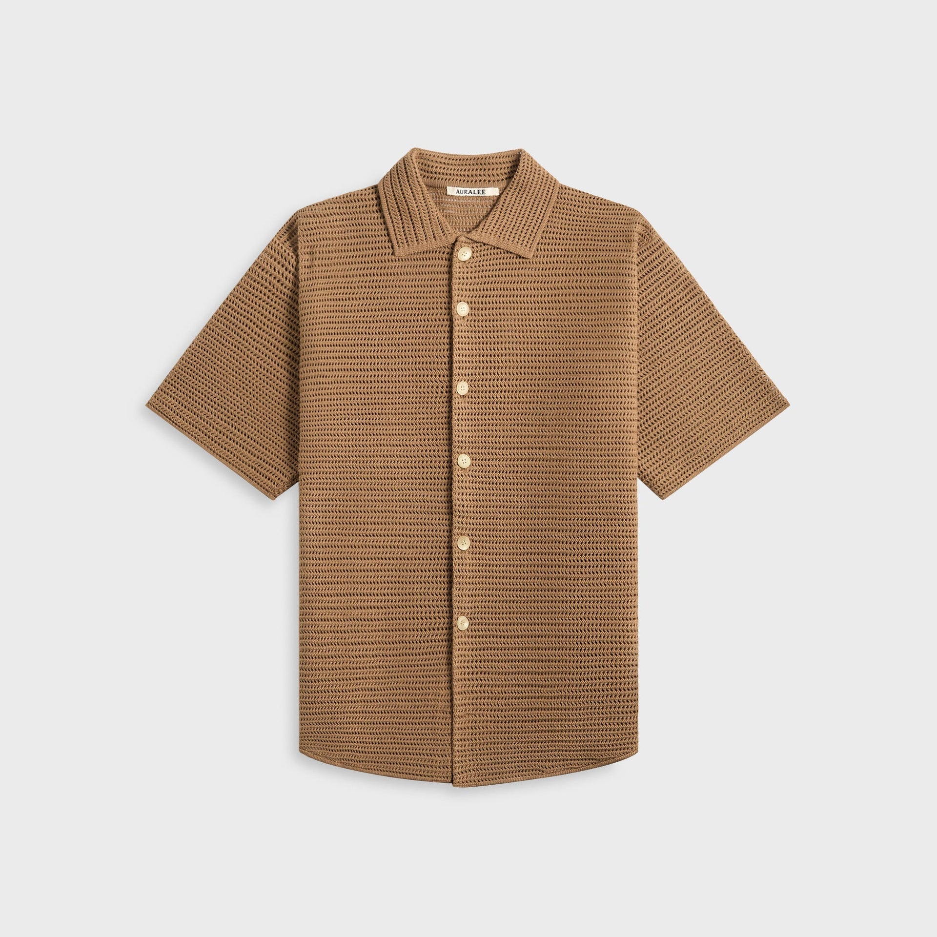 Auralee Cotton Mesh Knit Half Sleeved Shirt - Khaki Brown