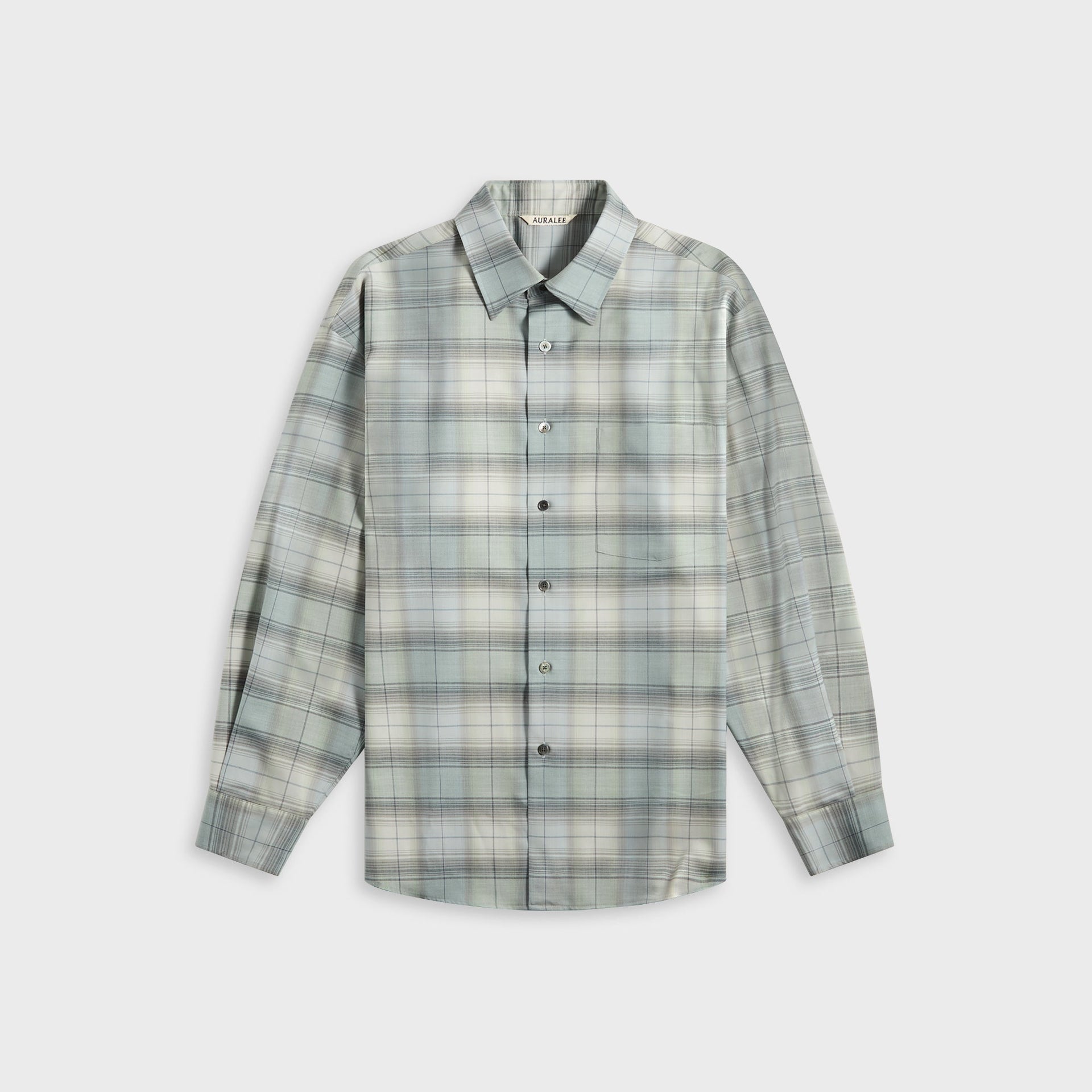 Auralee Super Light Wool Check Shirt - Blue Green Check