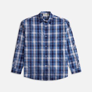 1017 ALYX 9SM Stud Embellished Plaid Long Sleeve Shirt - Blue