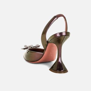 Amina Muaddi Rosie Sling Heel - Patent Glitter / Winter Nude