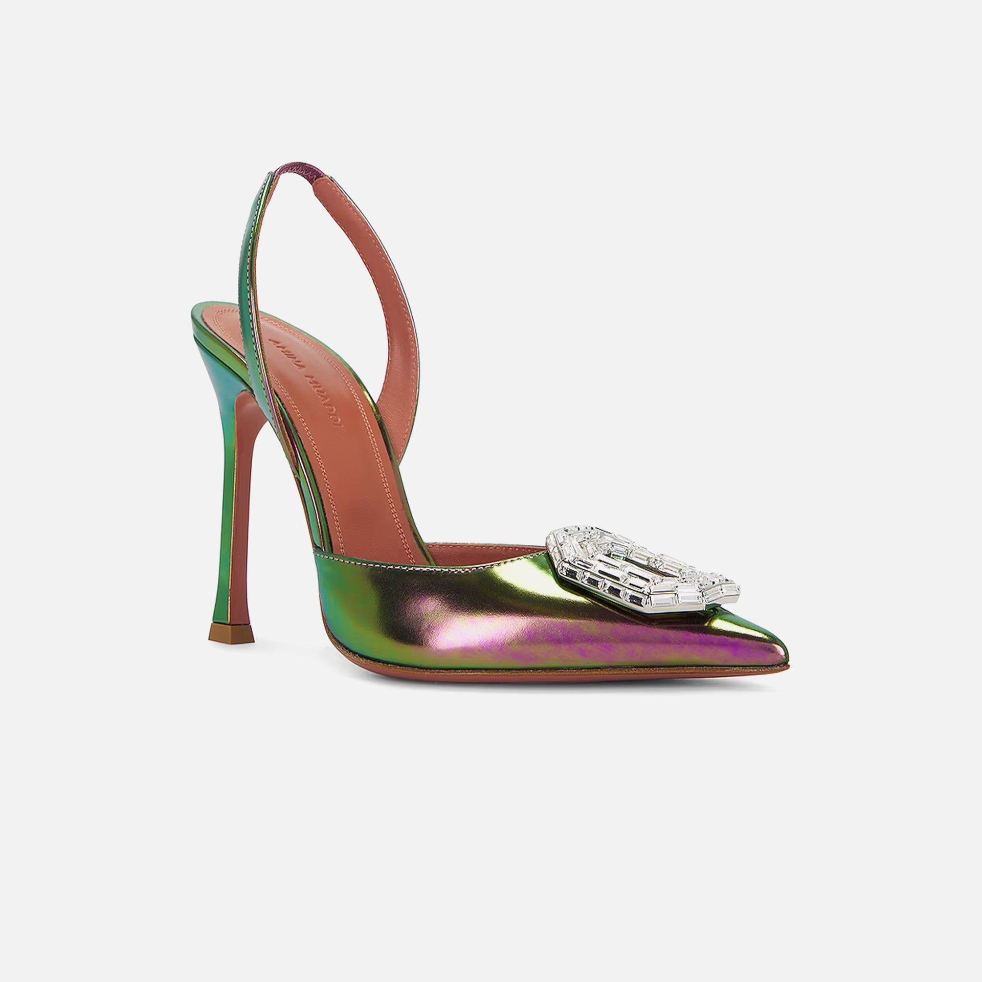 Amina Muaddi Camelia Sling SR Heel 90mm Patent - Petroleum Green