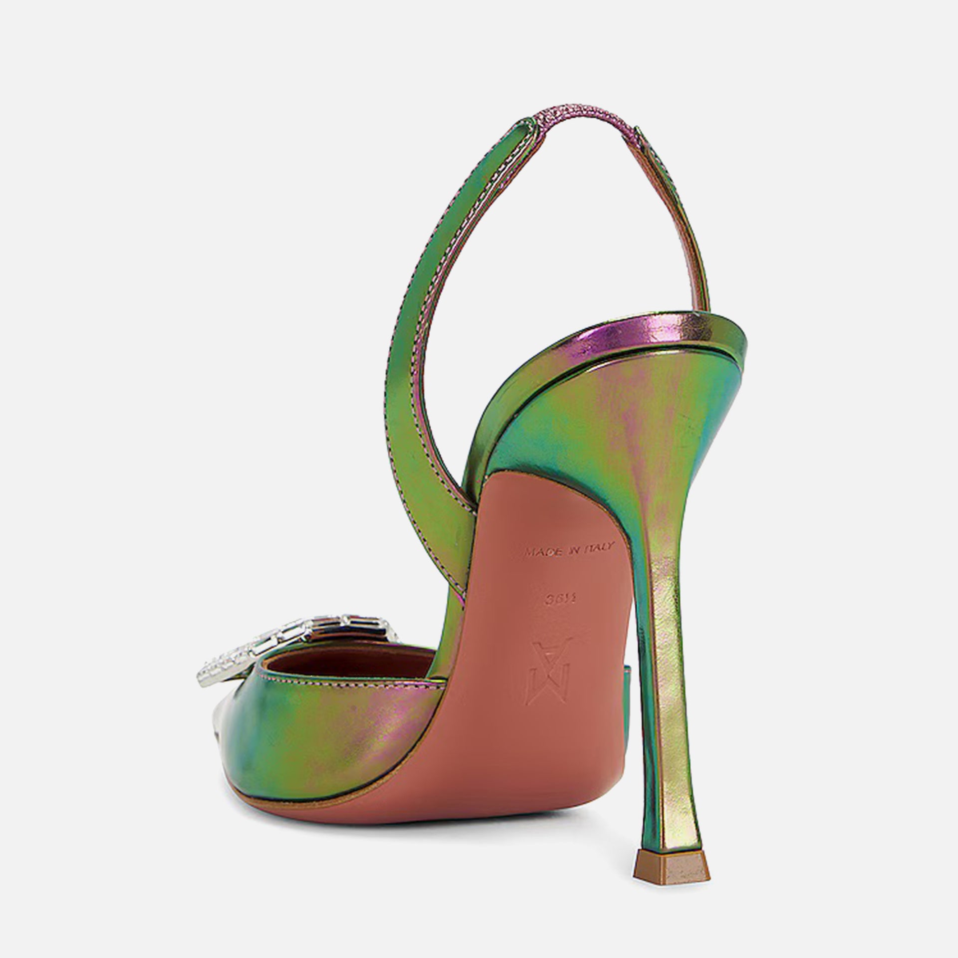 Amina Muaddi Camelia Sling SR Heel 90mm Patent - Petroleum Green