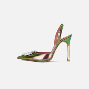 Amina Muaddi Camelia Sling SR Heel 90mm Patent - Petroleum Green