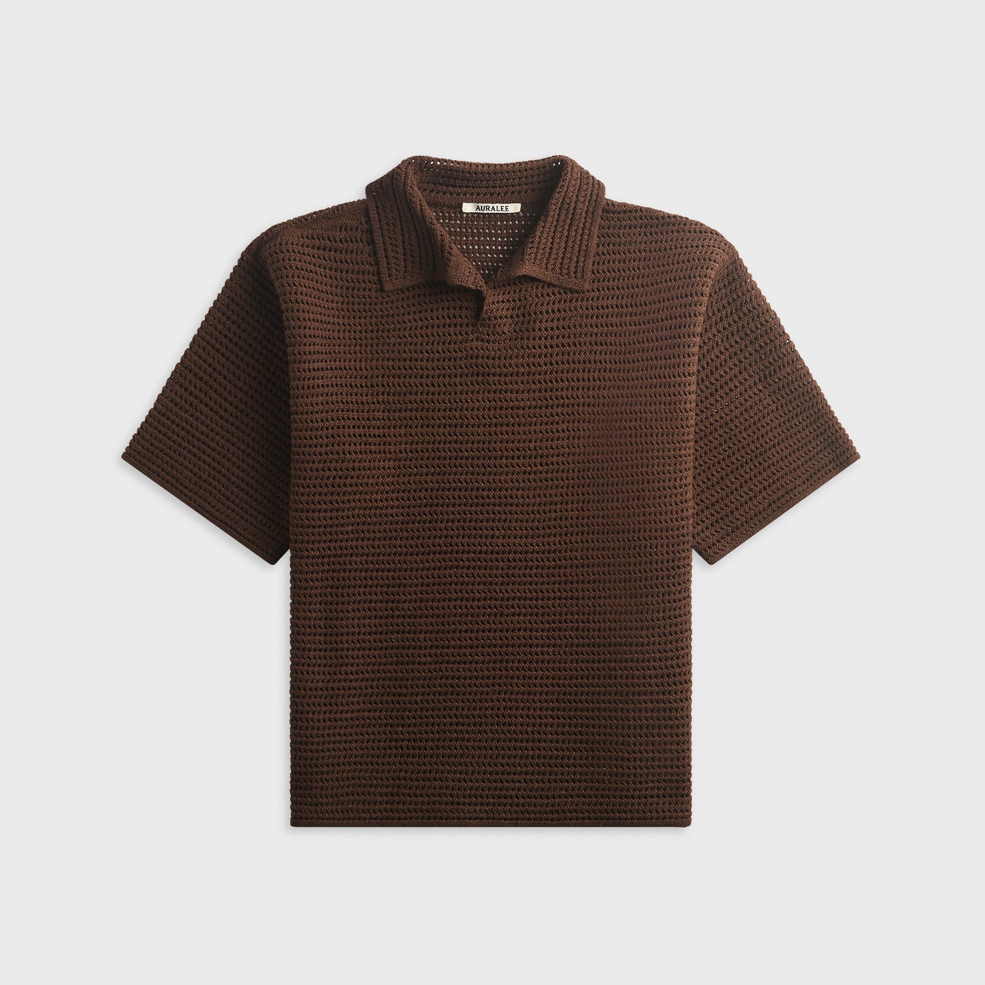 Auralee Tussah Silk Cotton Mesh Knit Skipper Polo - Brown