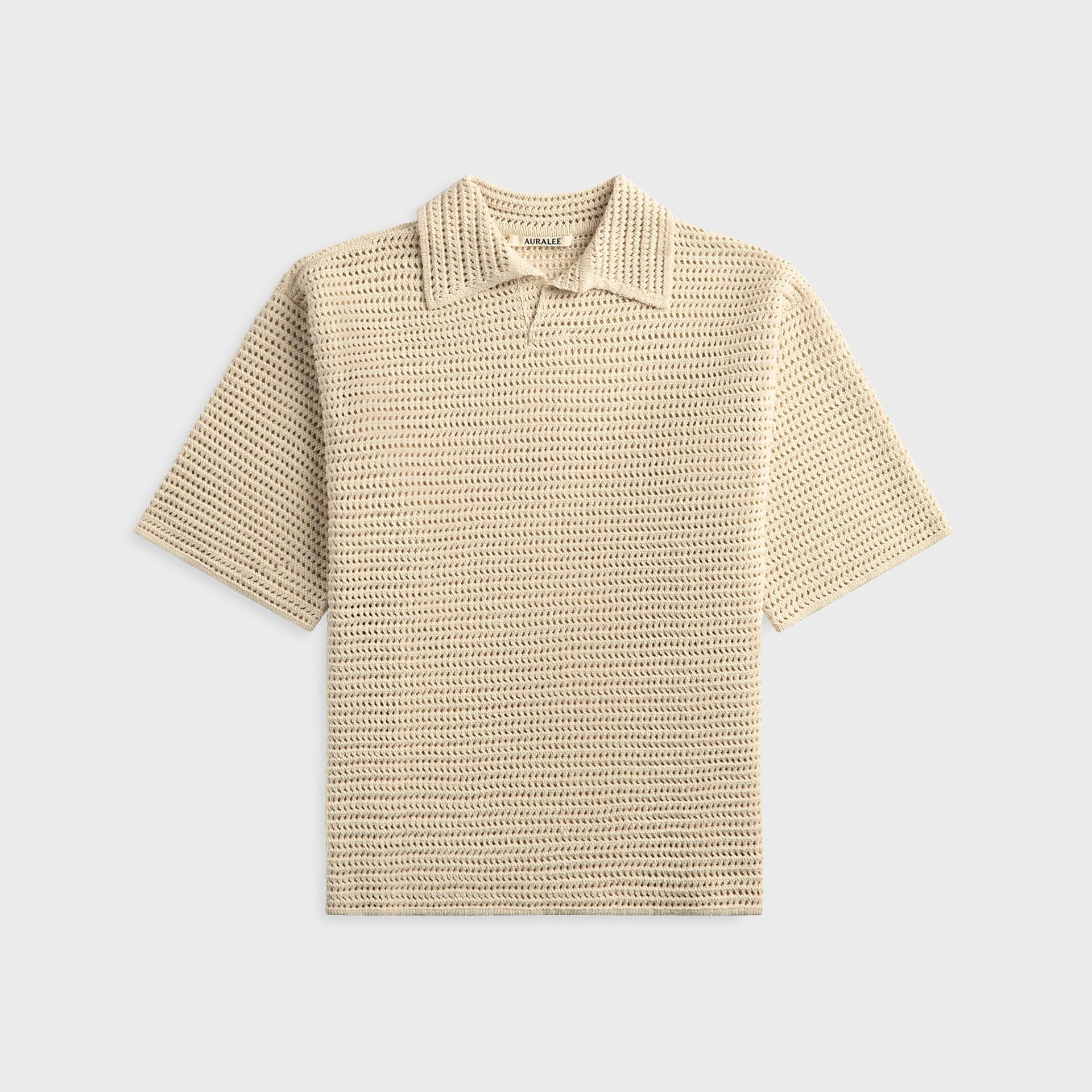 Auralee Tussah Silk Cotton Mesh Knit Skipper Polo - Ivory