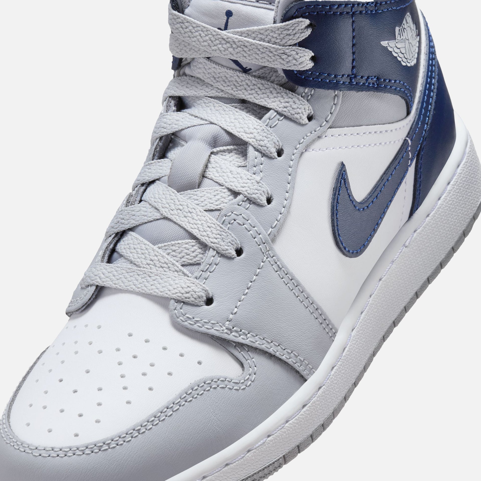 Jordan GS Air Jordan 1 Mid - White / Midnight Navy / Wolf Grey