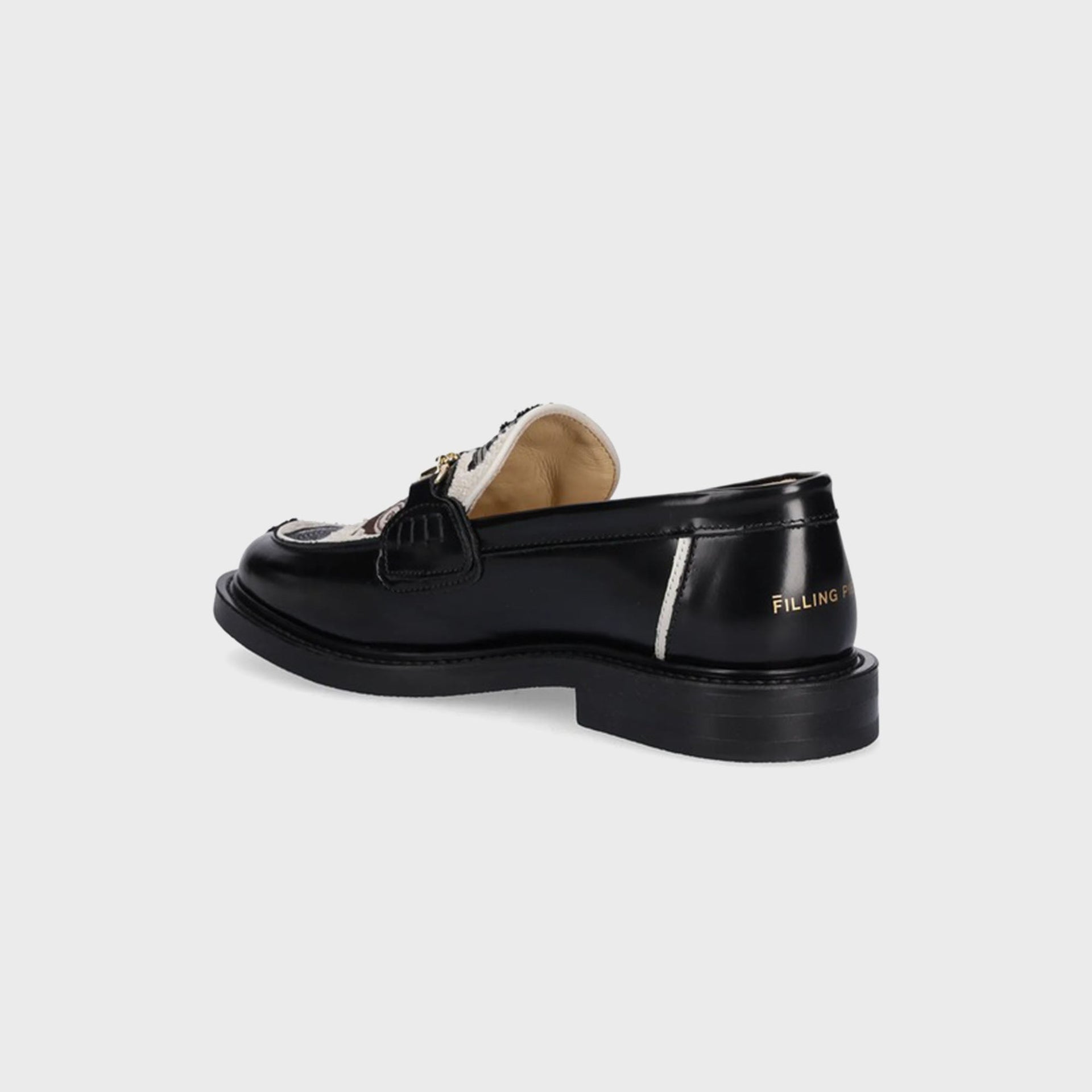 Filling Pieces Vinyl Embroidered Leather Loafers - Black