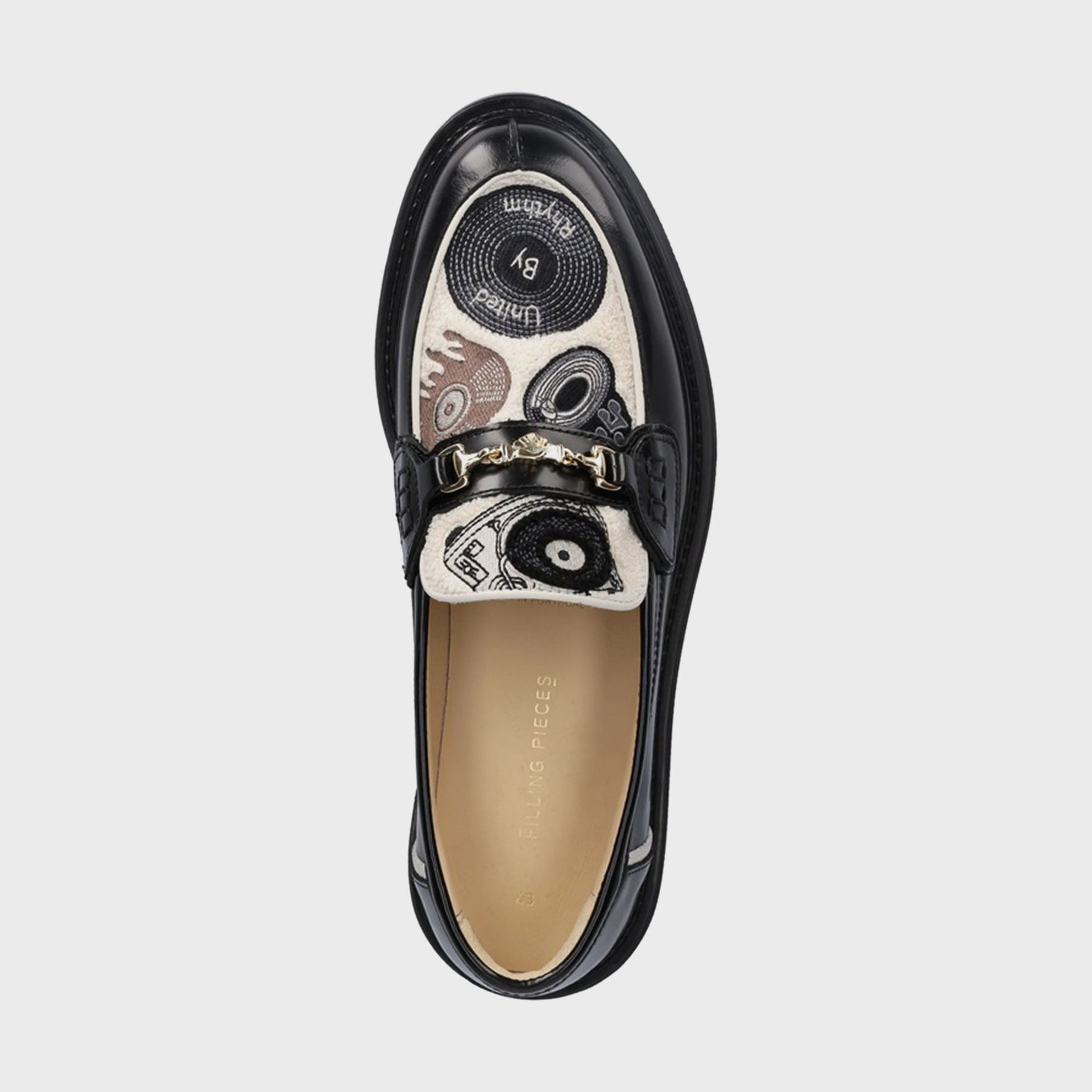 Filling Pieces Vinyl Embroidered Leather Loafers - Black