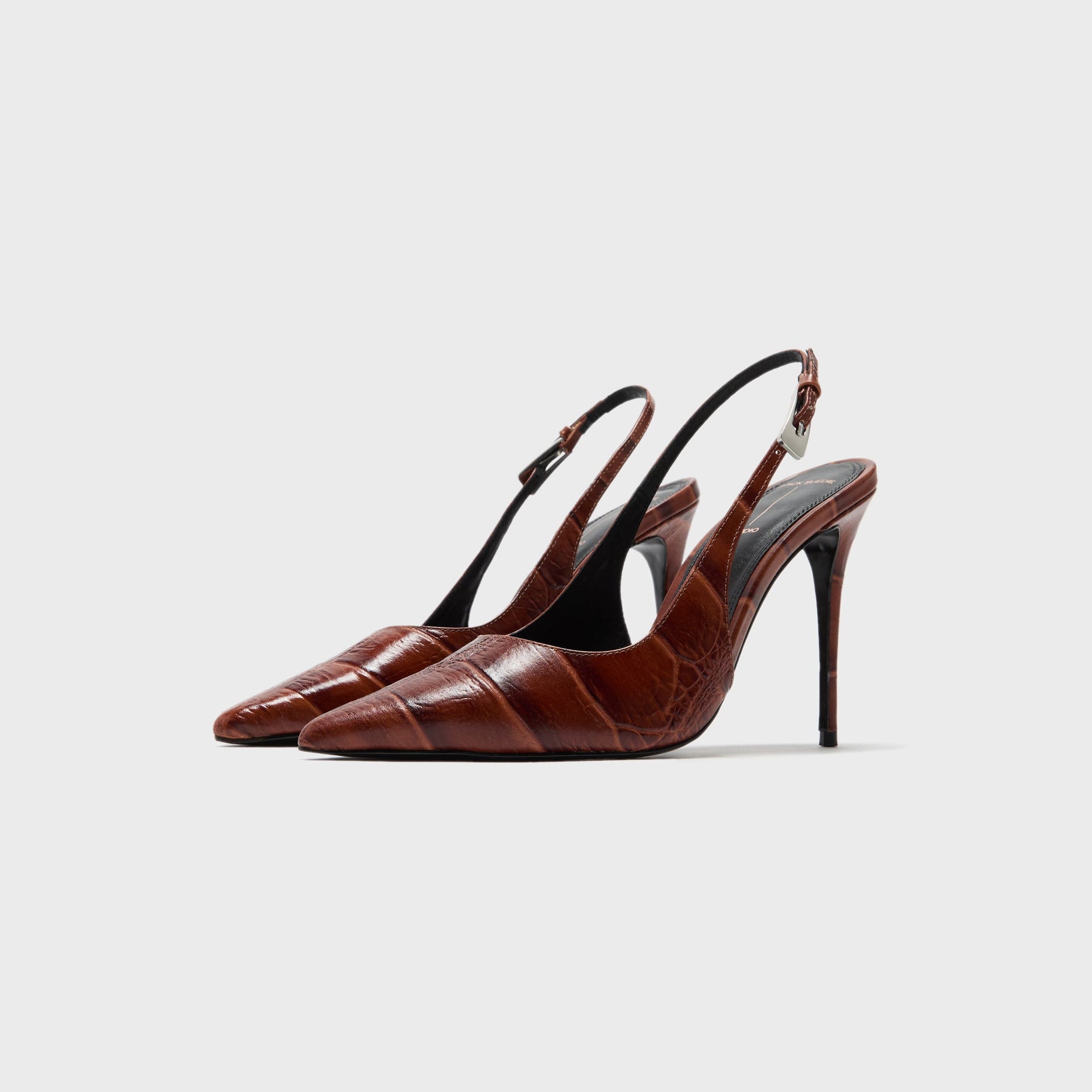 Black Suede Studio Branca 100 Croc Leather - Cappucino