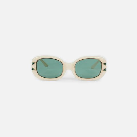 Casablanca Acetate & Metal Oval Sunglasses - Cream / Gold / Laurel / Green
