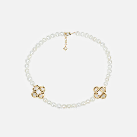 Casablanca Medium Pearl Logo Necklace - Pearl / Gold