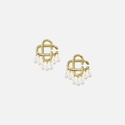 Casablanca Pearl Drop Logo Earrings - Pearl / Gold