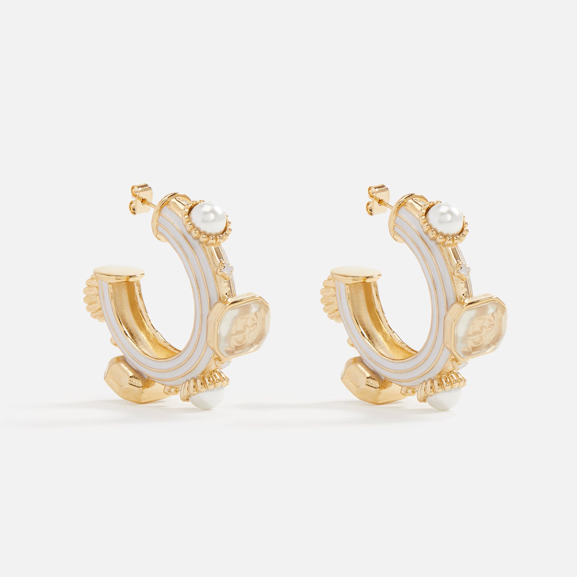 Casablanca Pearl & Stone Gradient Hoop Earrings - White / Gold