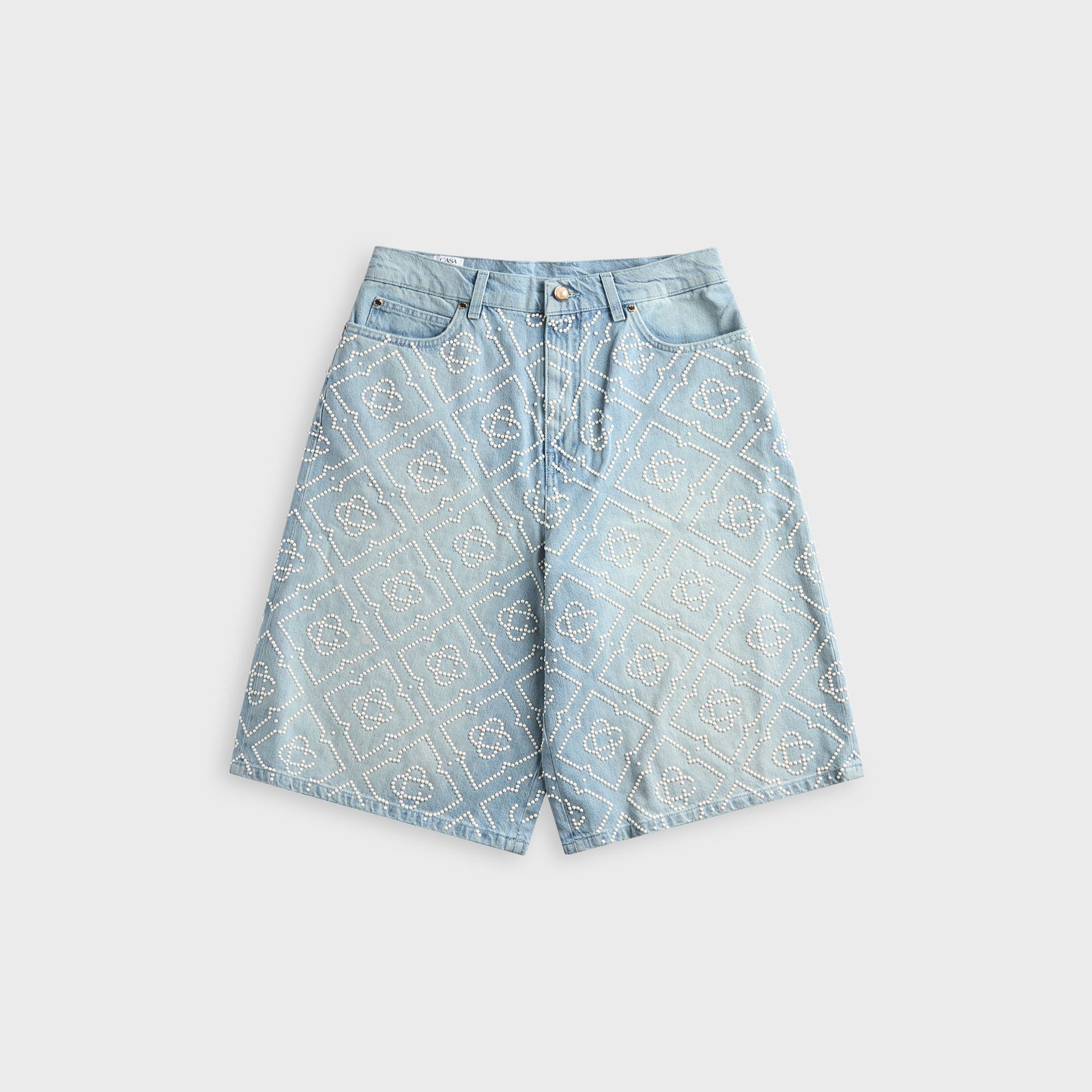 Casablanca Pearly Monogram Wide Leg Denim Short - Denim
