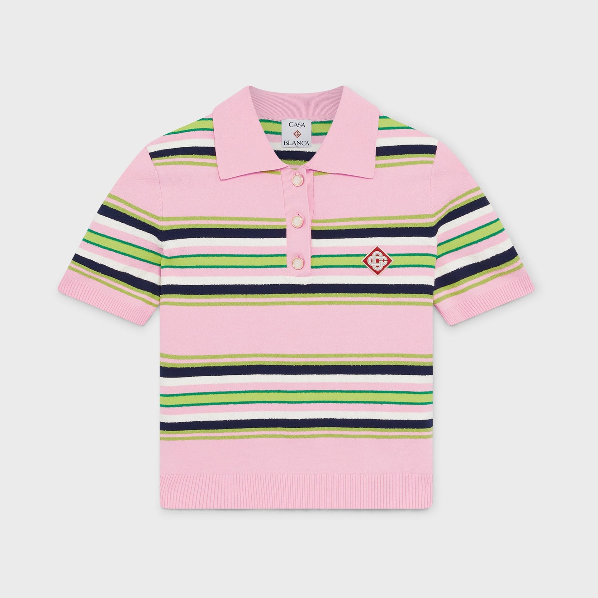 Casablanca Stripe Fitted Polo - Pink