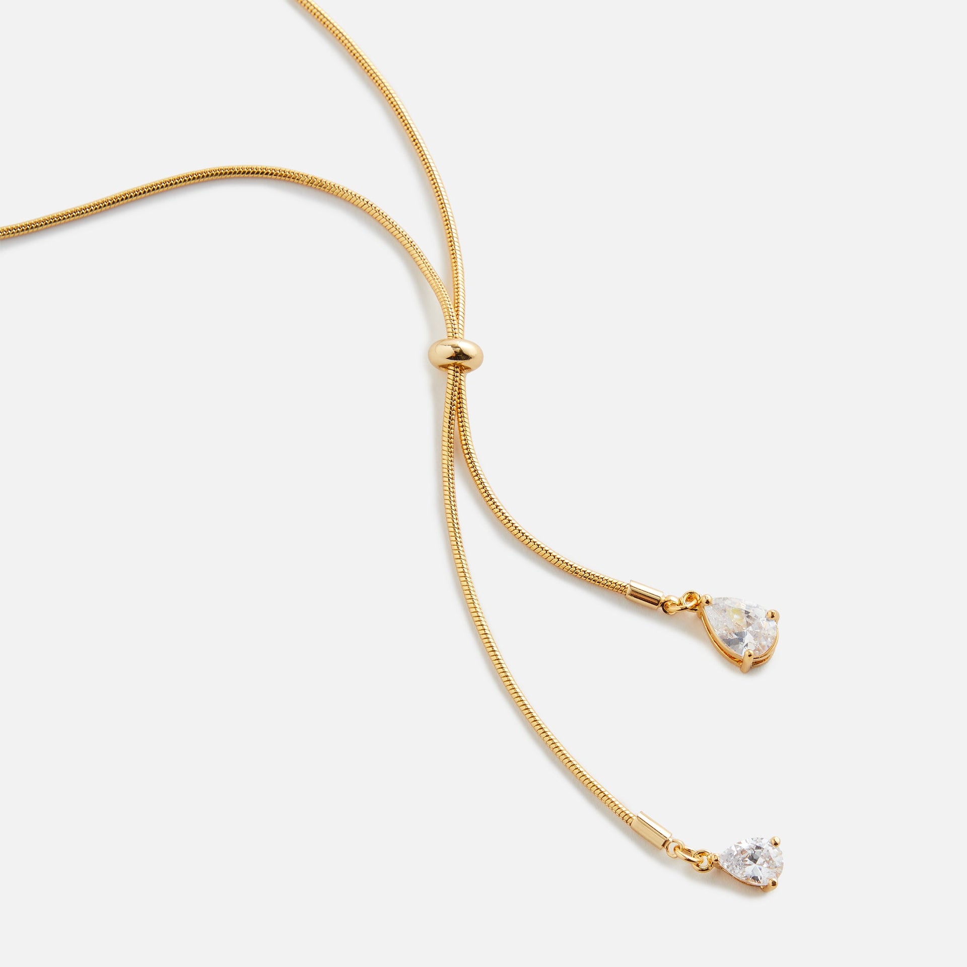 Crystal Haze Long Lariat Pear Drop Necklace - Gold