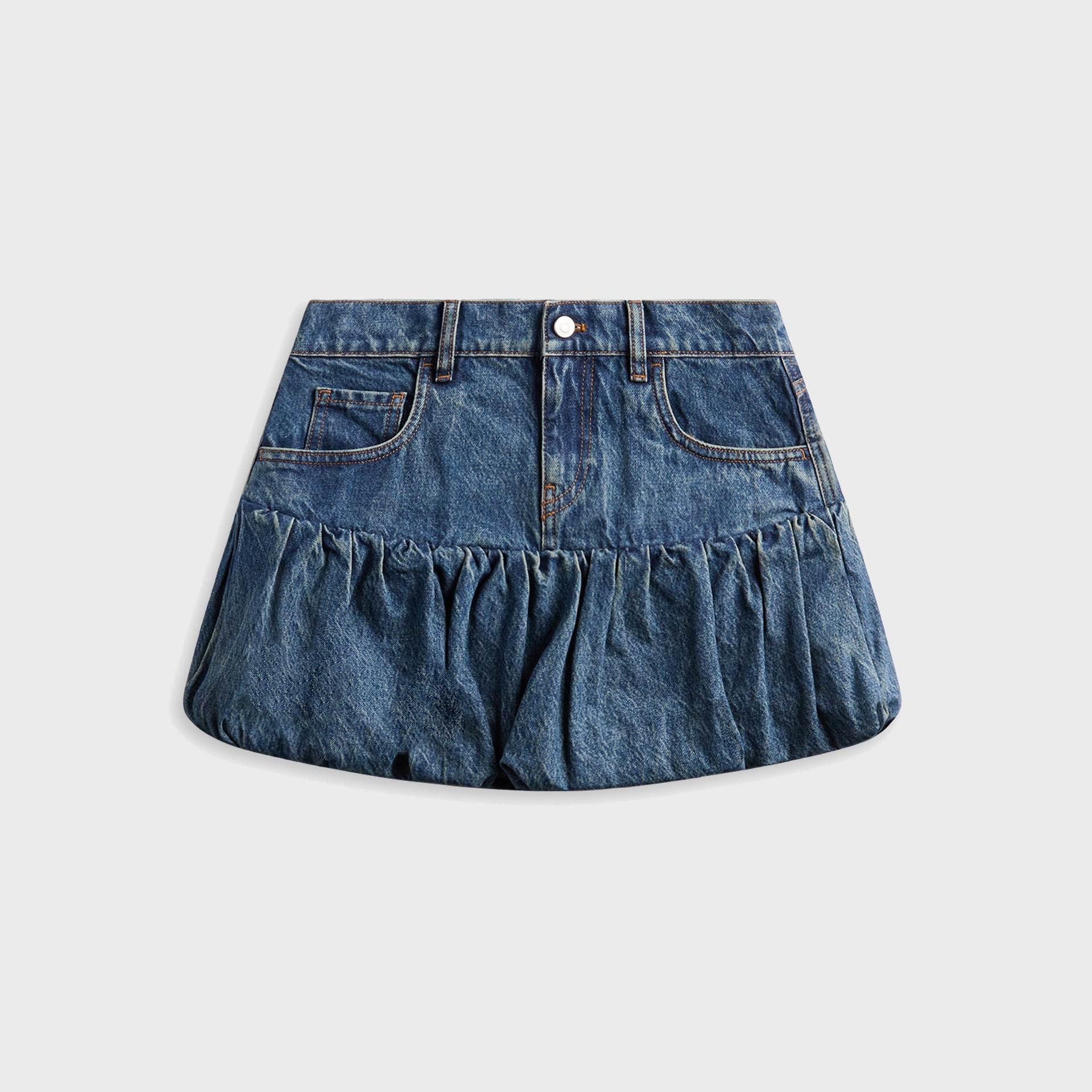 Coperni Gathered Hem Denim Mini Skirt - Blue