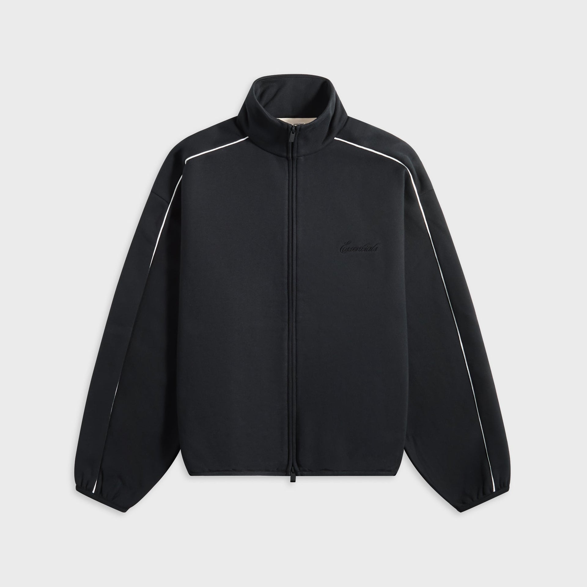 Essentials Modern Fit Fleece Track Jacket in Jet Black / Cloud White