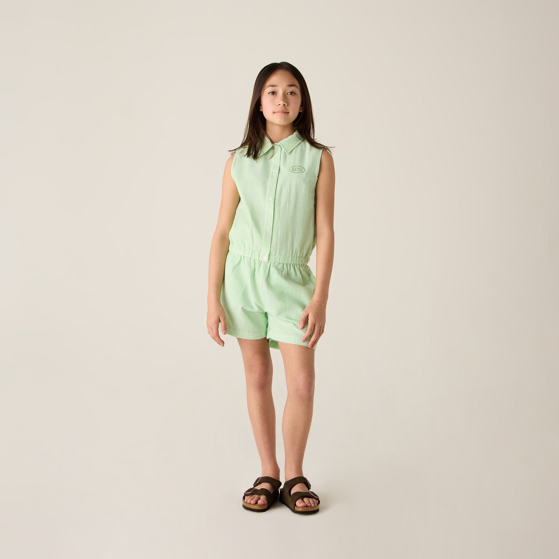 Kith Kids Seersucker Cropped Button Front Tank - Honeydew