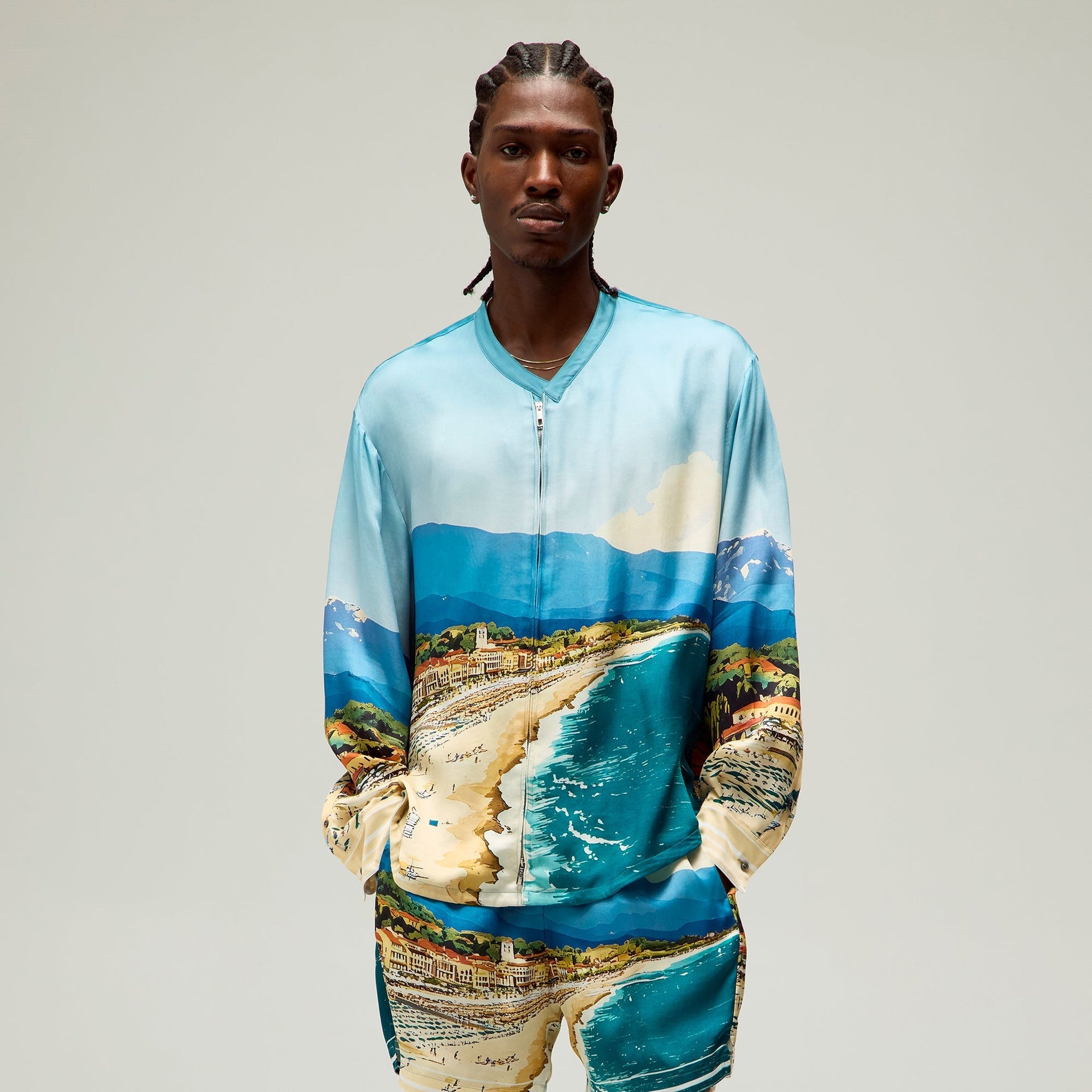 Giorgio Armani & Kith Forte dei Marmi Long Sleeve Zip-Up Shirt - Multi PH
