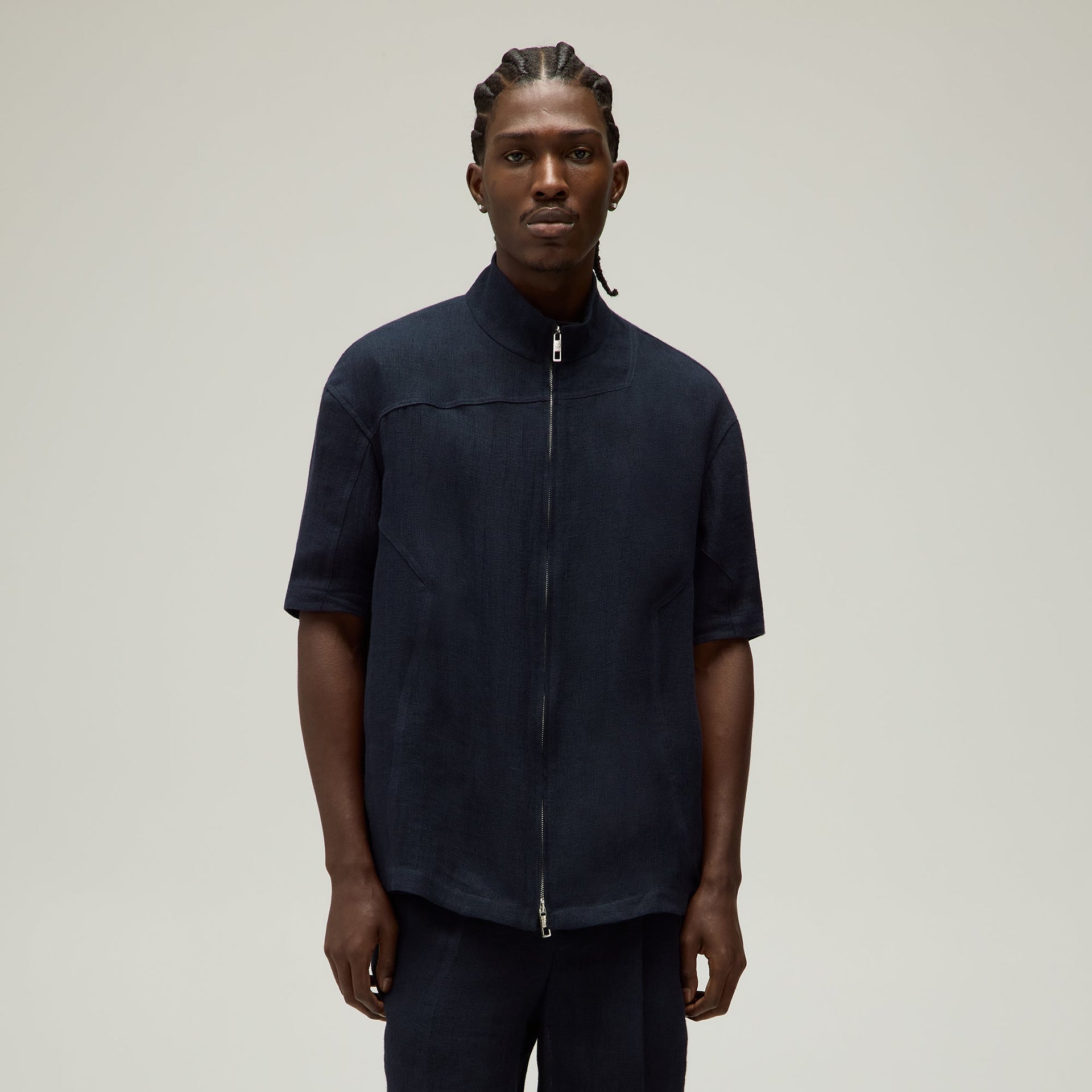 Giorgio Armani & Kith Open Weave Colton Zip-Up Shirt - Nocturnal