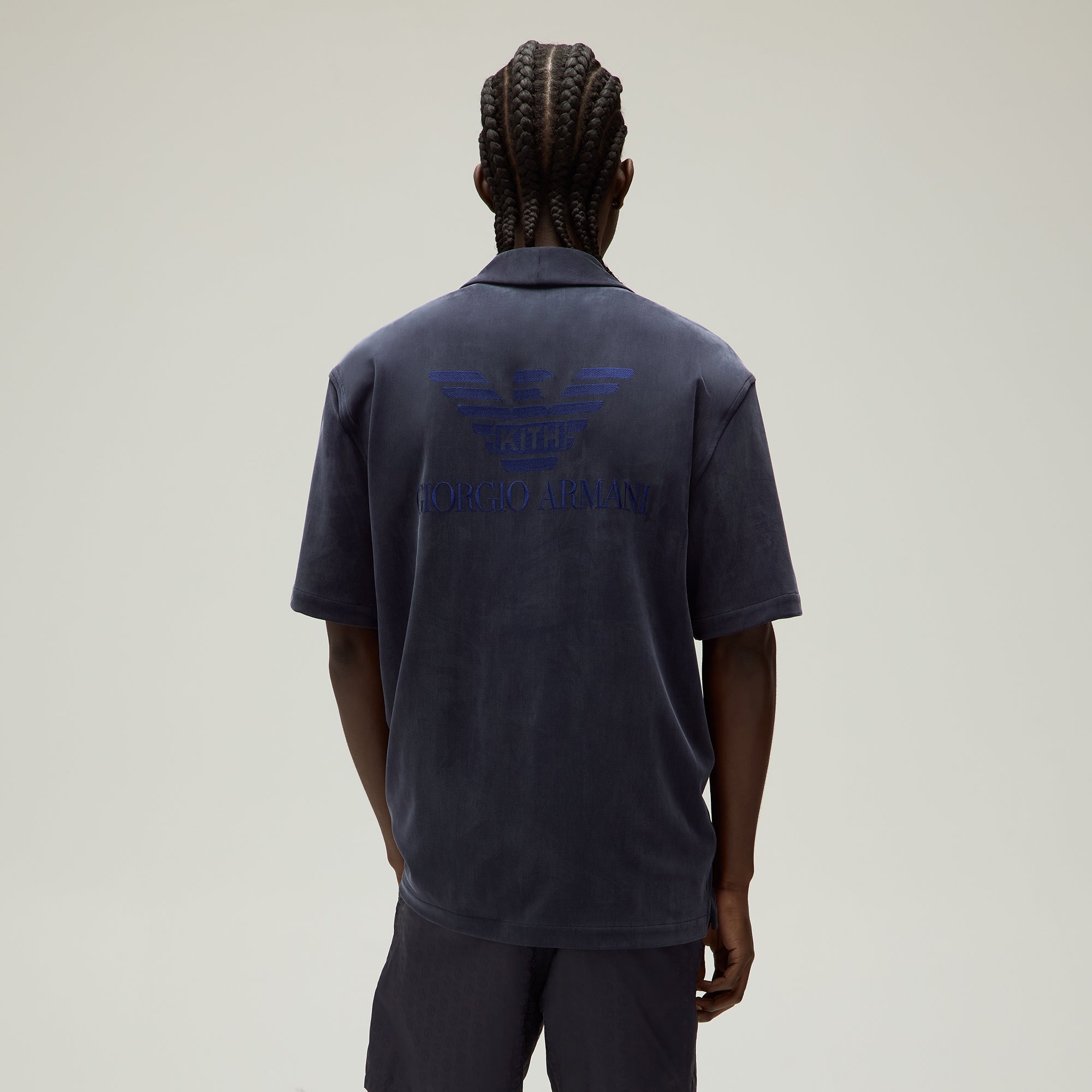 Giorgio Armani ネイビー ジグザグポロシャツ 50 Stretch polo in viscose jersey with buttonless collar | Giorgio Armani