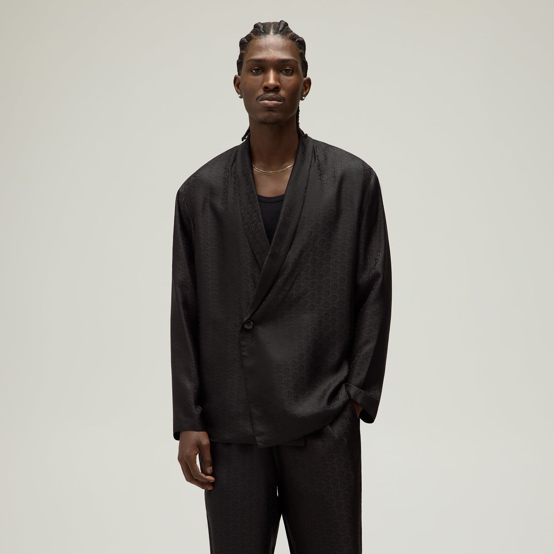 Giorgio Armani & Kith Monogram Long Sleeve Thompson Crossover Shirt - Black