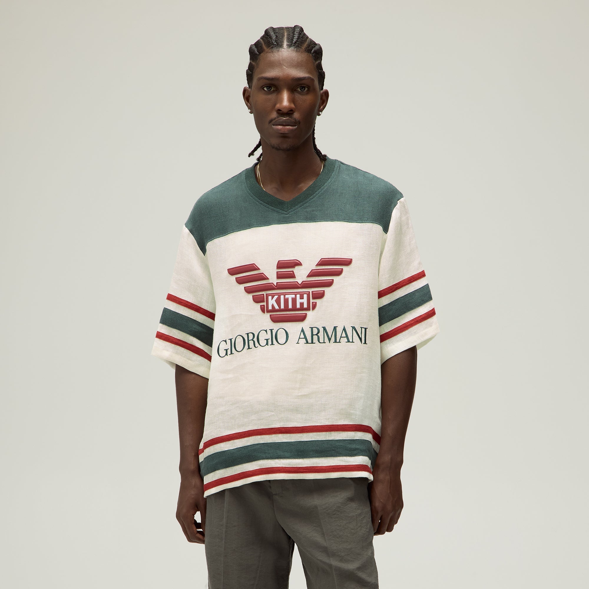 Kith ダークグリーン ストライプ サッカーシャツ L 抗菌防臭／7分袖】サッカージャージ ストライプシャツ