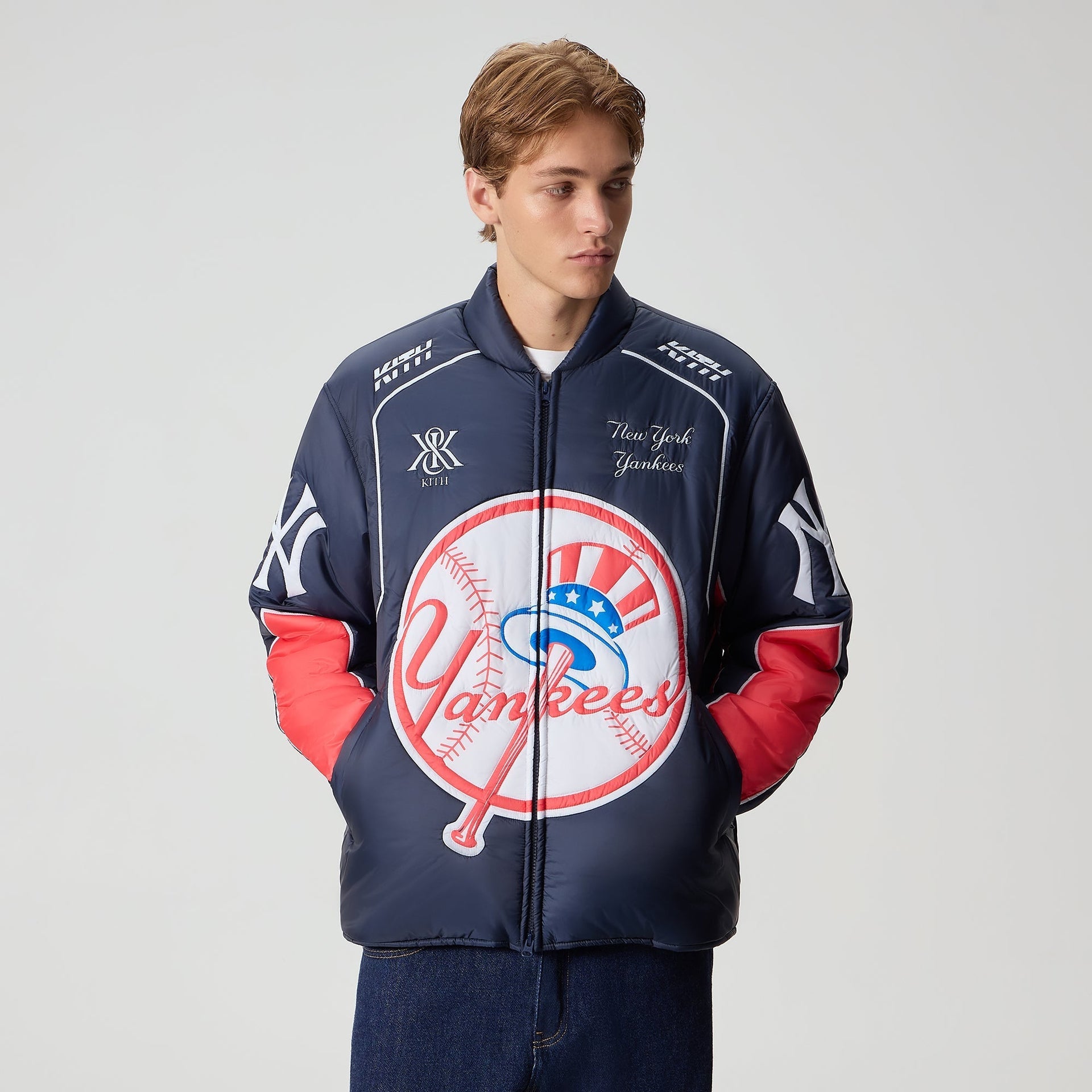 Kith for the New York Yankees Zip Brixton Puffed Shirt Jacket - Nocturnal - PH