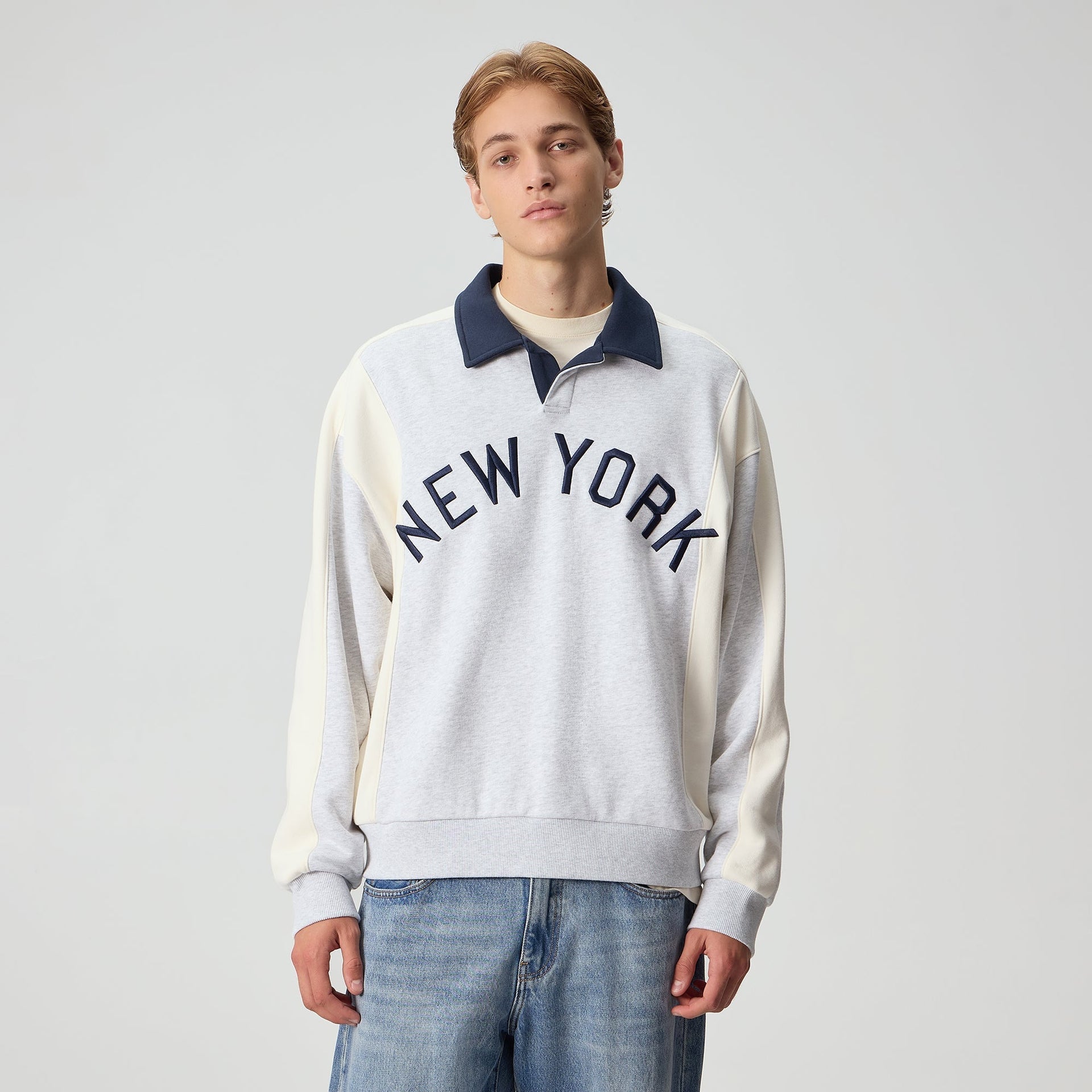 Kith for the New York Yankees Paneled Nelson Rugby - Light Heather Grey - PH
