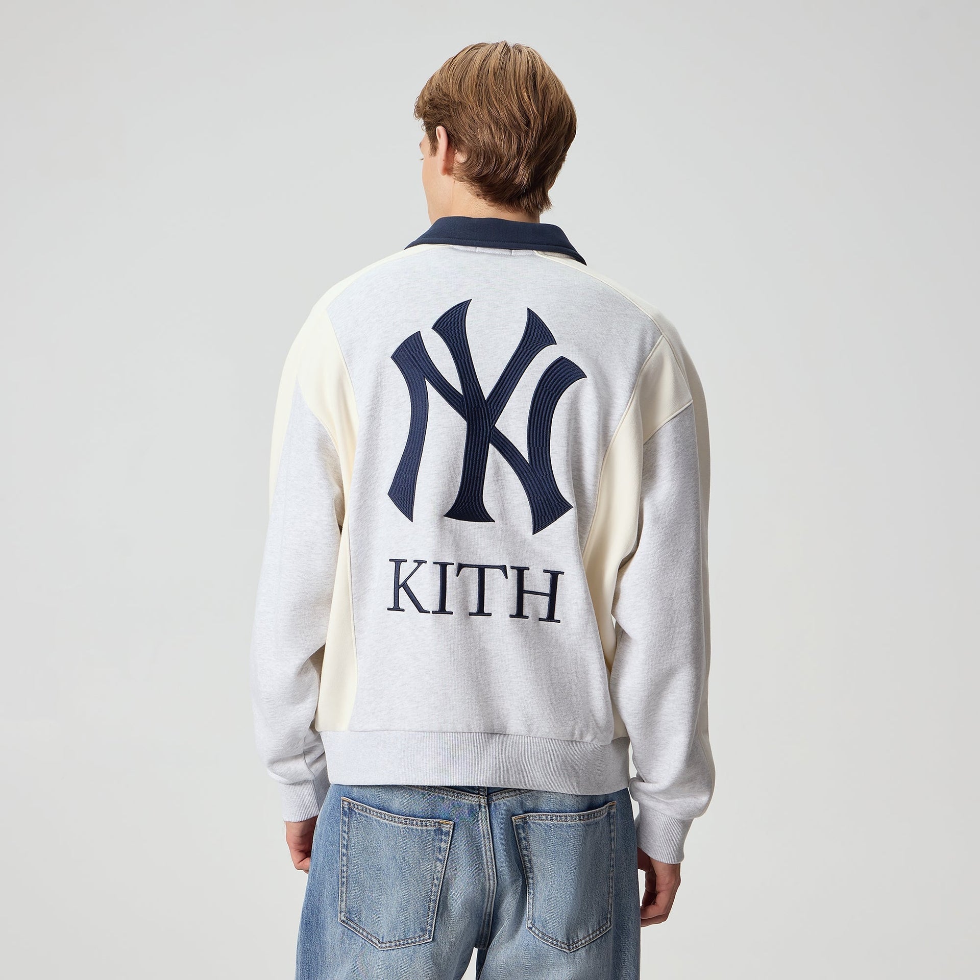 Kith for the New York Yankees Paneled Nelson Rugby - Light Heather Grey - PH