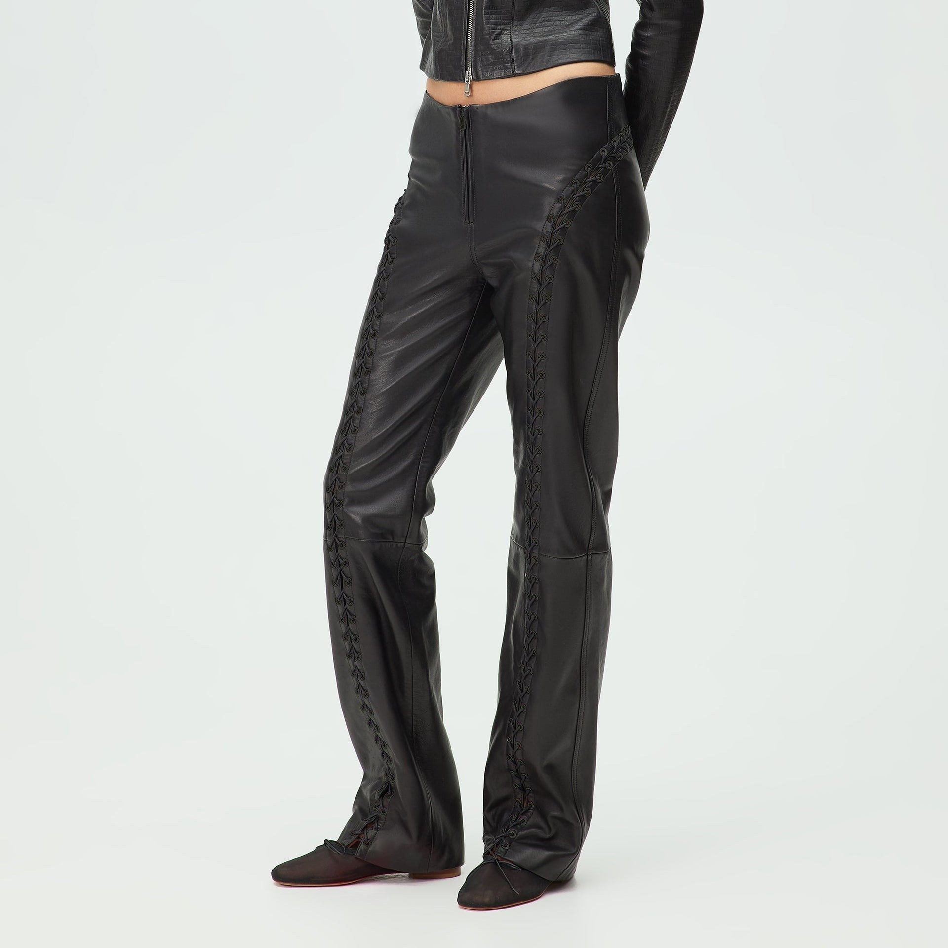 Lisa for Kith Women Cerise Leather Lace Up Pant - Black