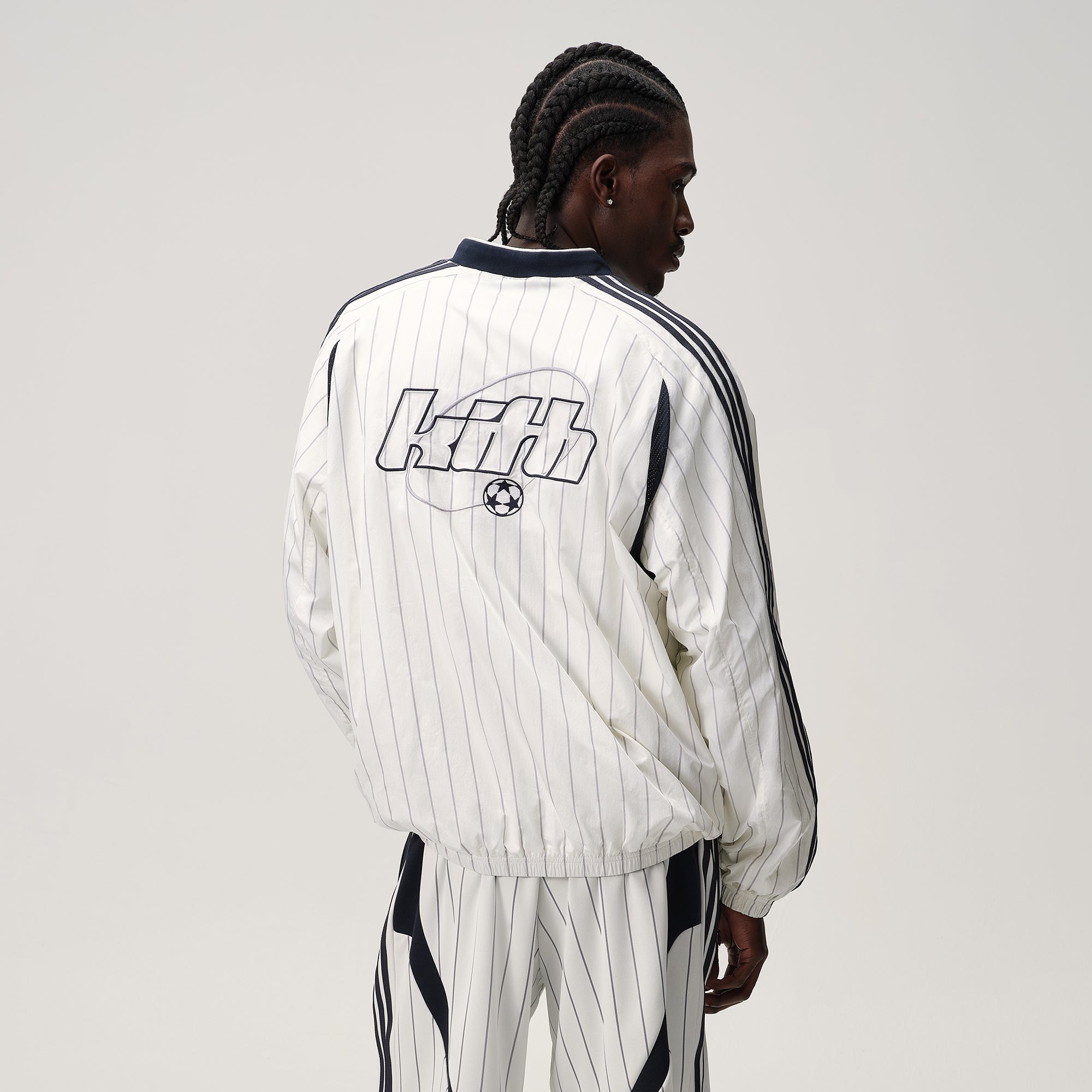 Kith for adidas Football Pinstripe Long Sleeve V-Neck - White
