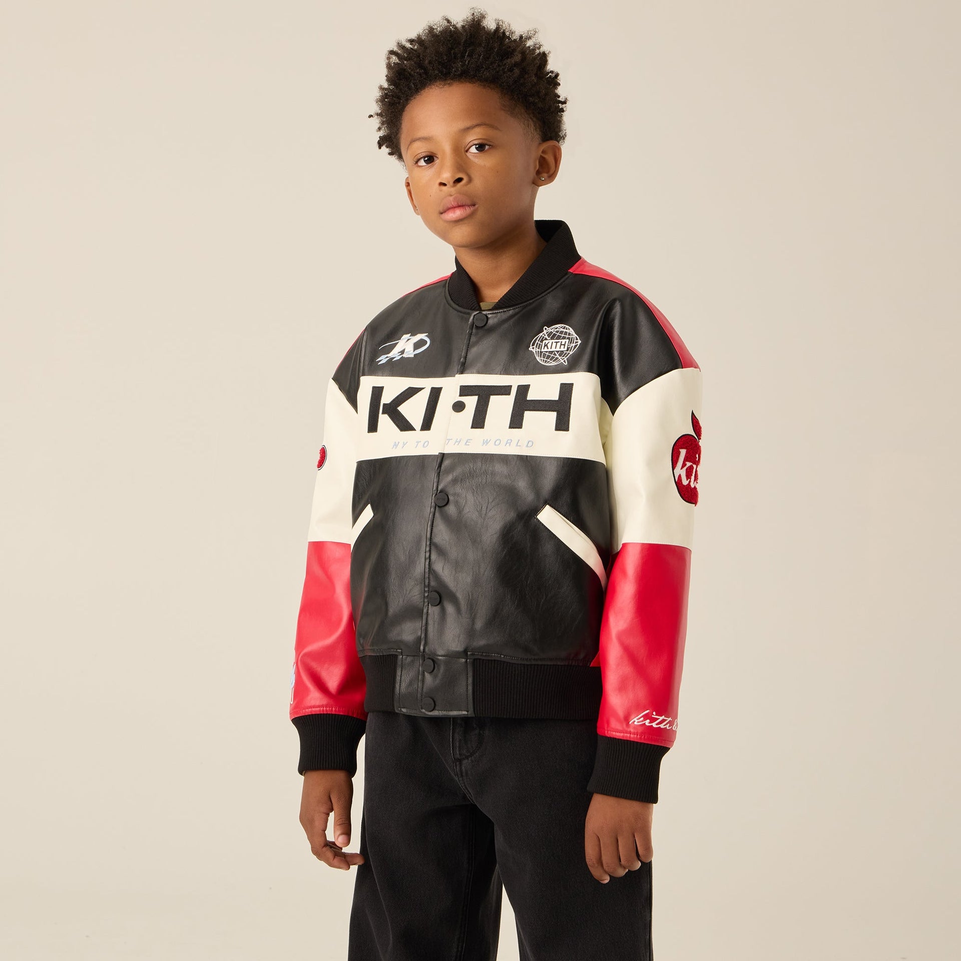 Kith Kids Blocked Coaches Bomber Jacket - Black