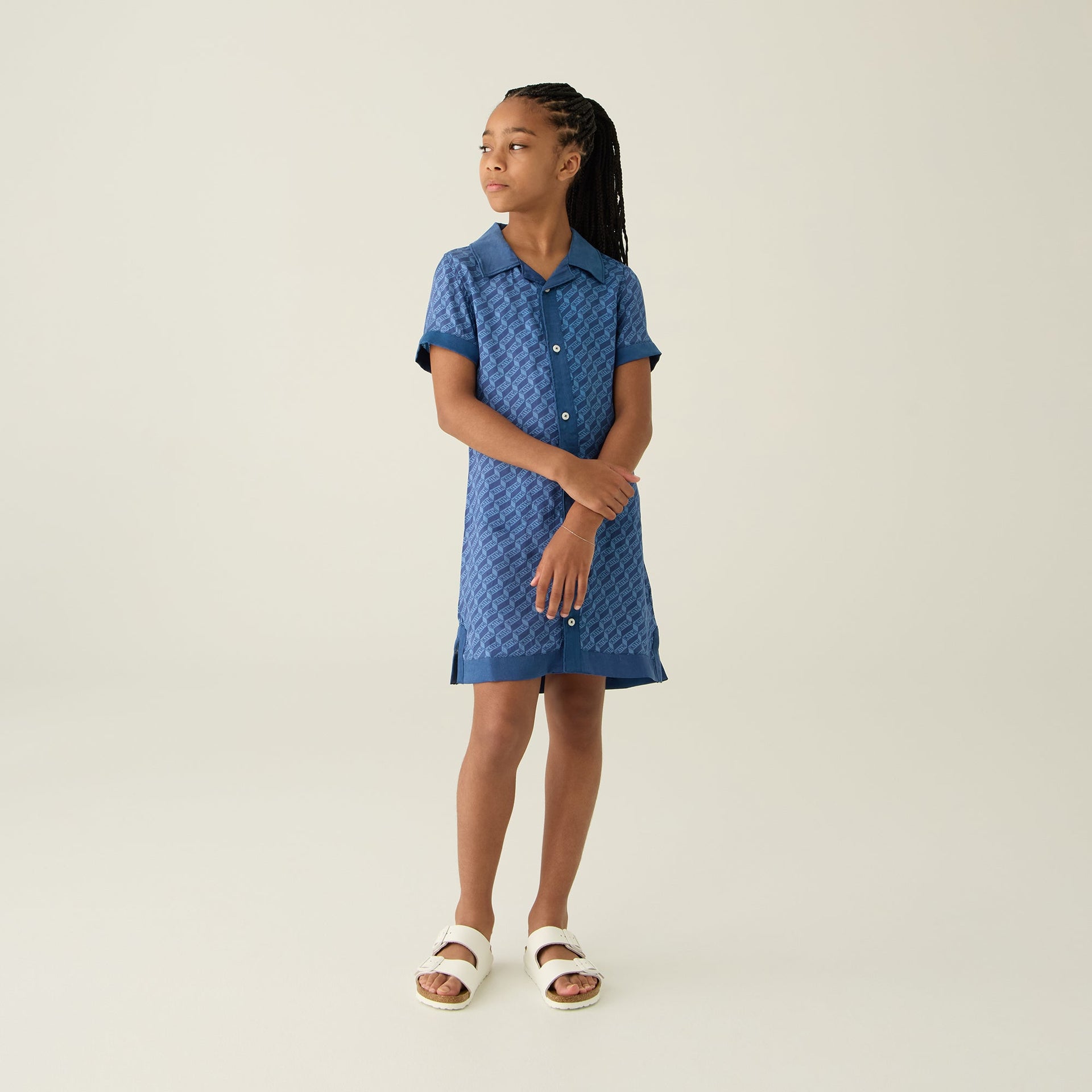 Kith Kids Monogram Camp Shirt Dress - Atlantic