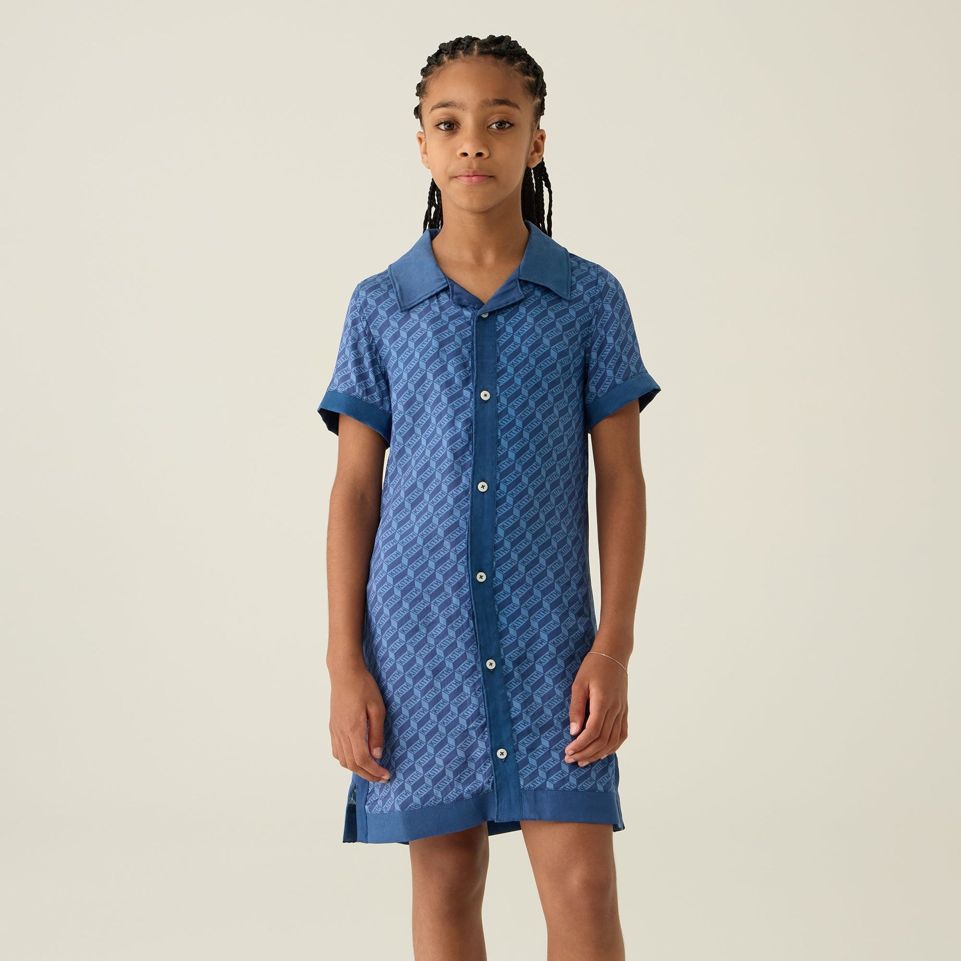 Kith Kids Monogram Camp Shirt Dress - Atlantic