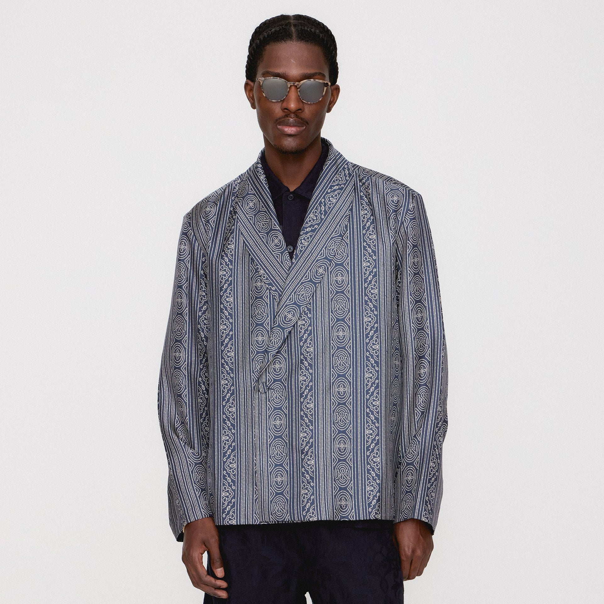 &Kin Batik Stripe Long Sleeve Thompson Crossover Shirt - Nocturnal