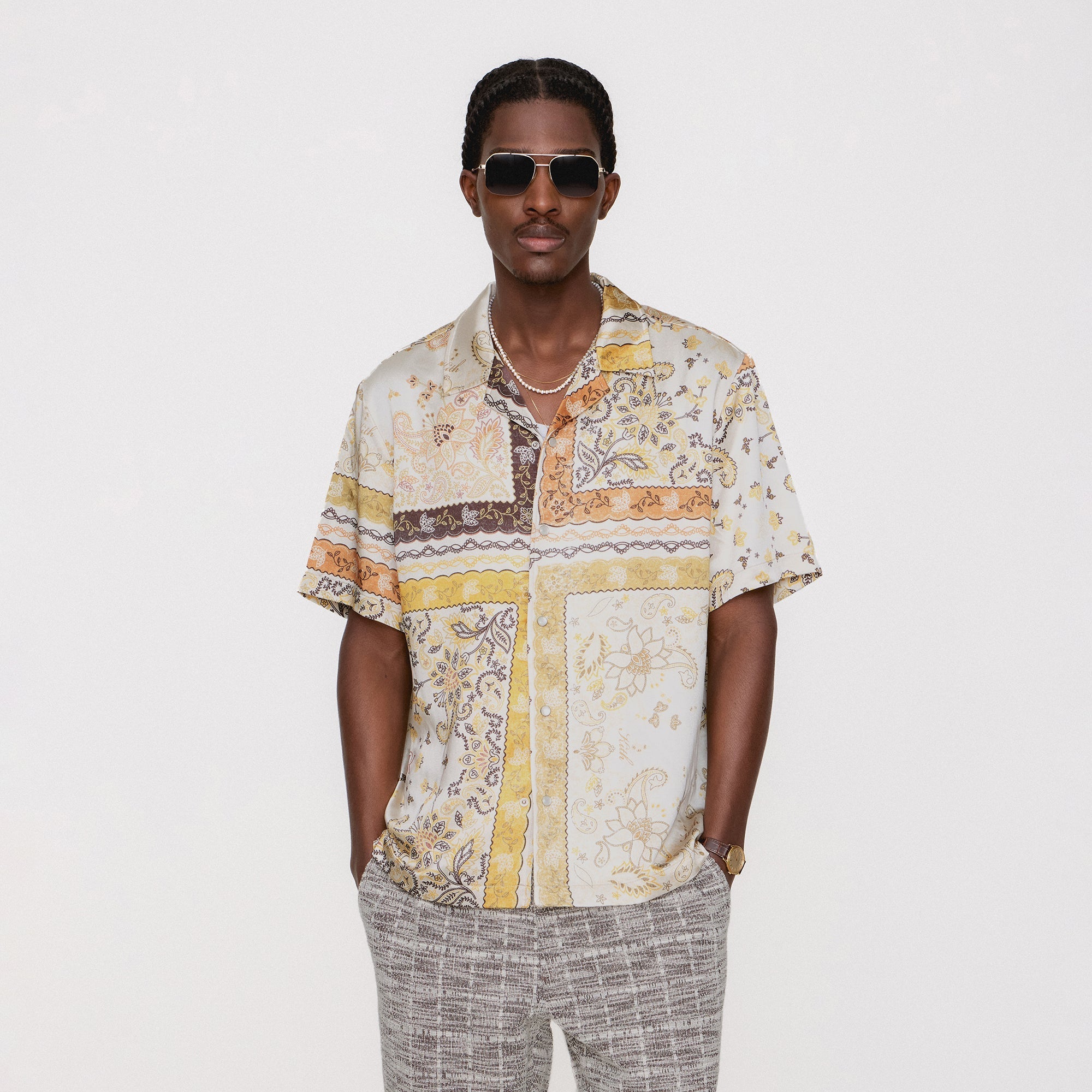 Kith Panelled Bandana Thompson Camp Collar Shirt - Sandrift – Kith