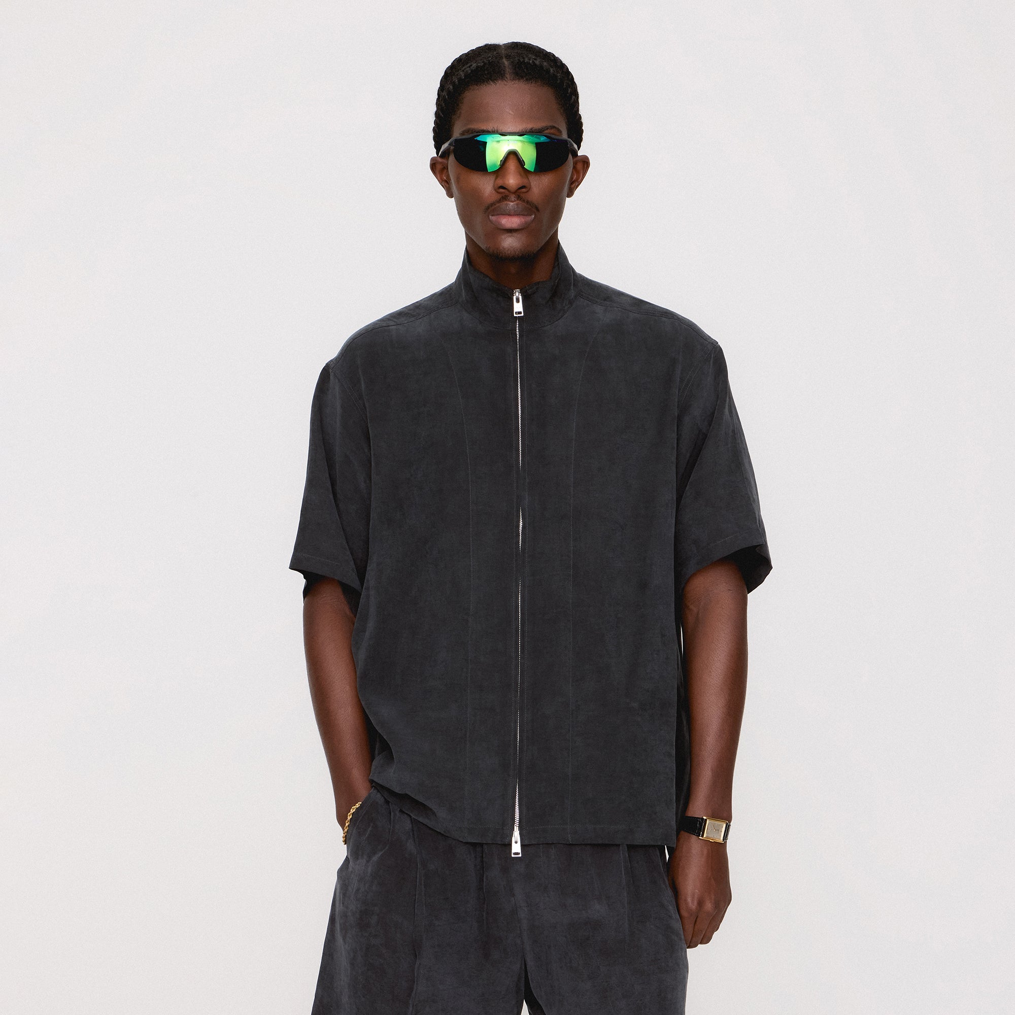 Kith Colton Zip Up Shirt - Black – Kith Europe