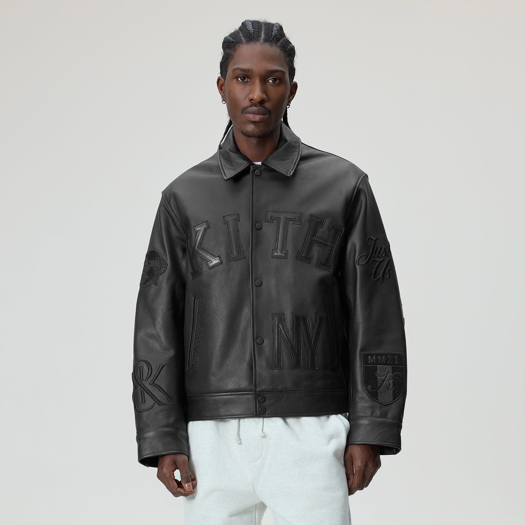 Kith Pebbled Leather Varsity Coaches Jacket - Black – Kith Europe