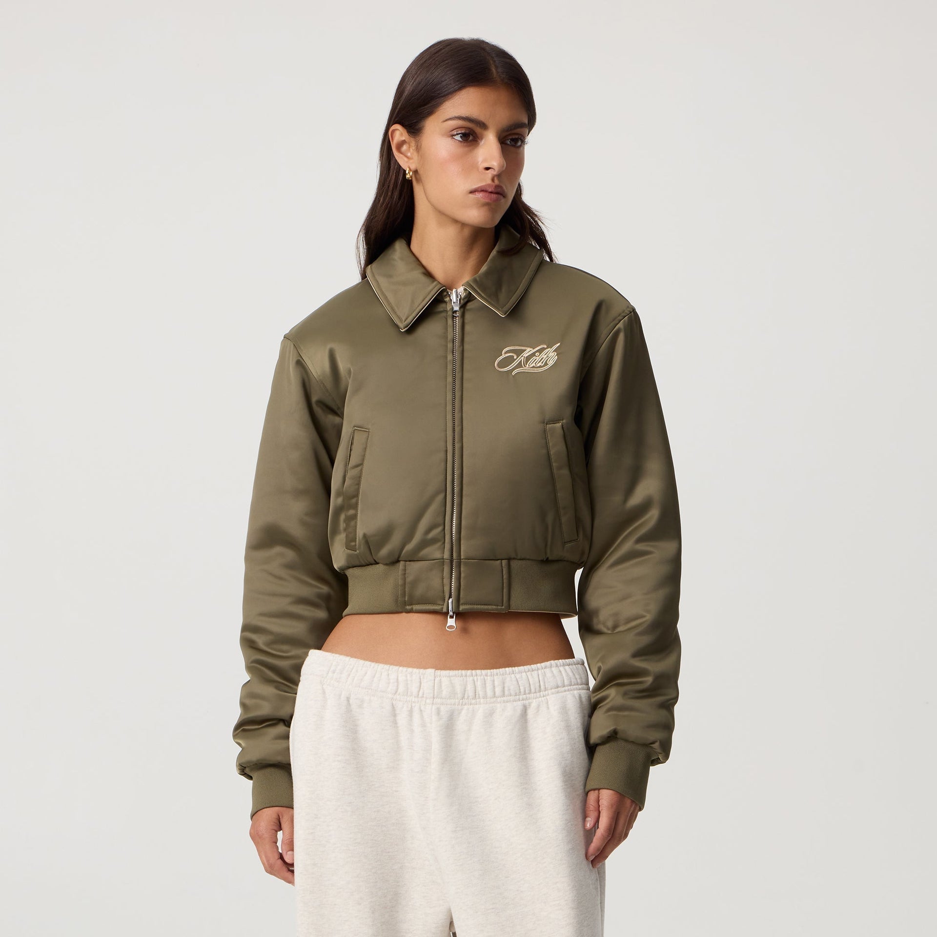 Kith Women Reversible Landry IV Cropped Satin Bomber Jacket - Canopy - PH