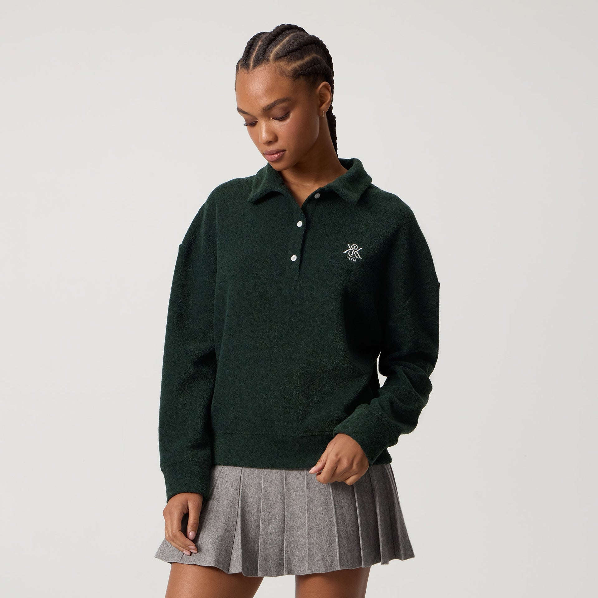 Kith Women Selma Boucle Towel Polo Long Sleeve - Stadium - PH