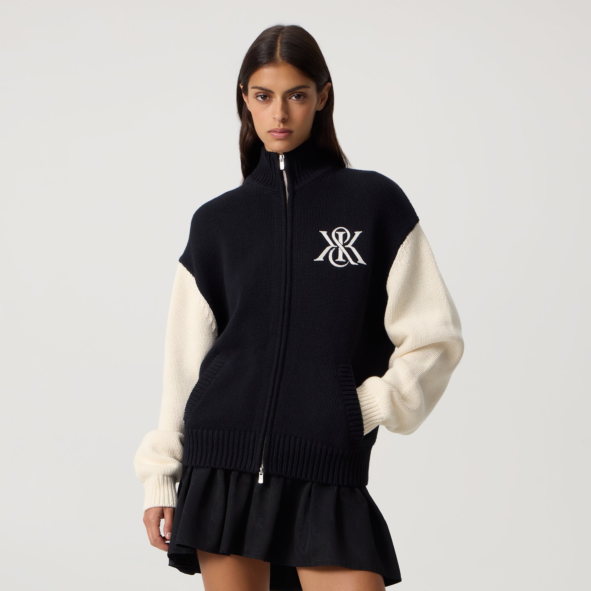Kith Women Oversized Wyler Full Zip Crest Sweater - Black – Kith