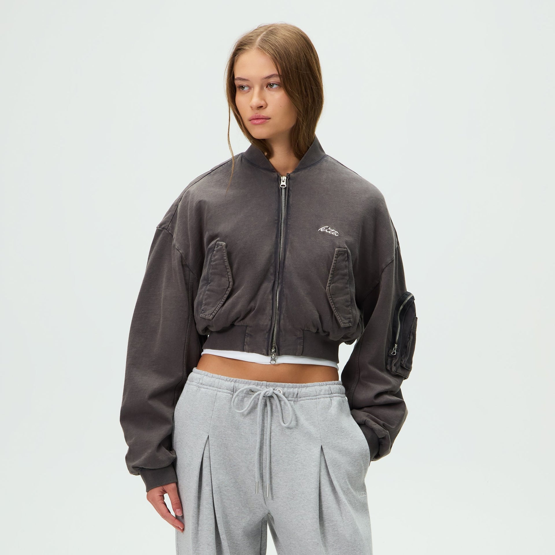 Kith Women Loren Sueded Cropped Bomber Jacket - Void