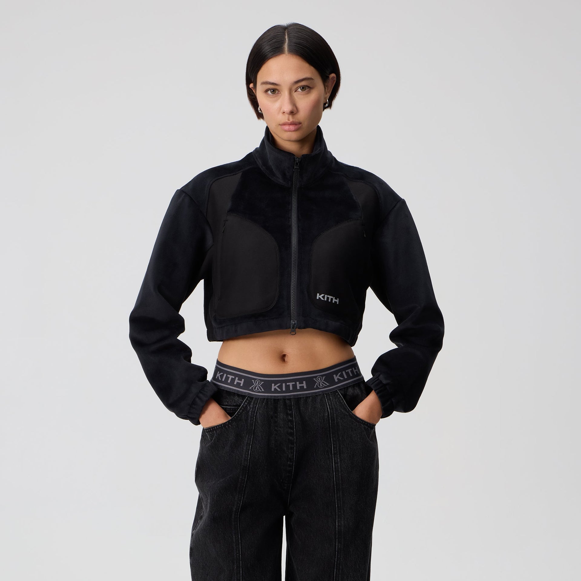 Kith Women Reiko Fleece Cropped Jacket - Black