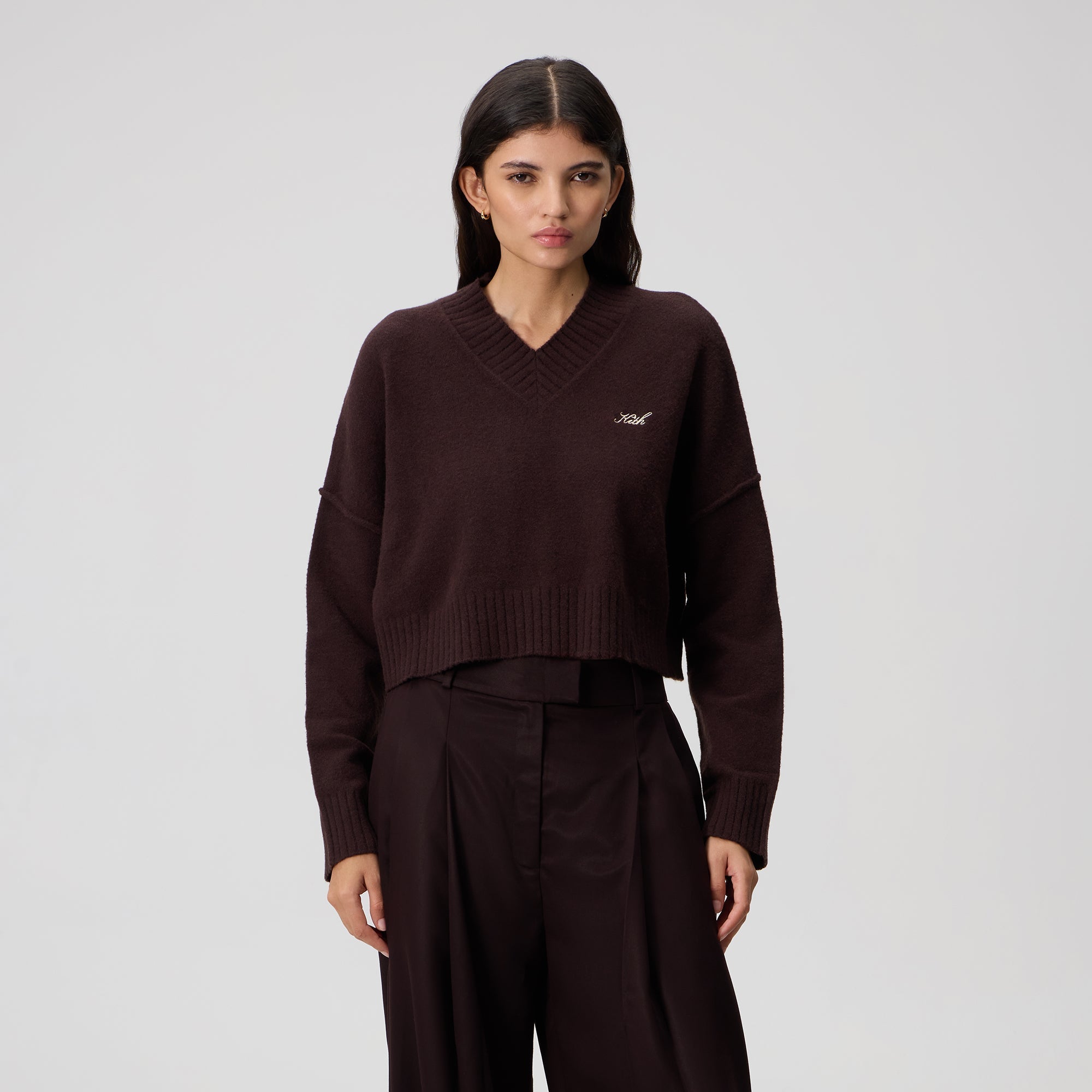 KITH (キス) ■ ③ 22080061000240 KITH W ELYSE MOCK NECK LS SWEATER　KHW030180 レディース ブラウン M ☆24AW 最新作☆Kith K&K Applique Nelson Collared Rugby (KITH NYC