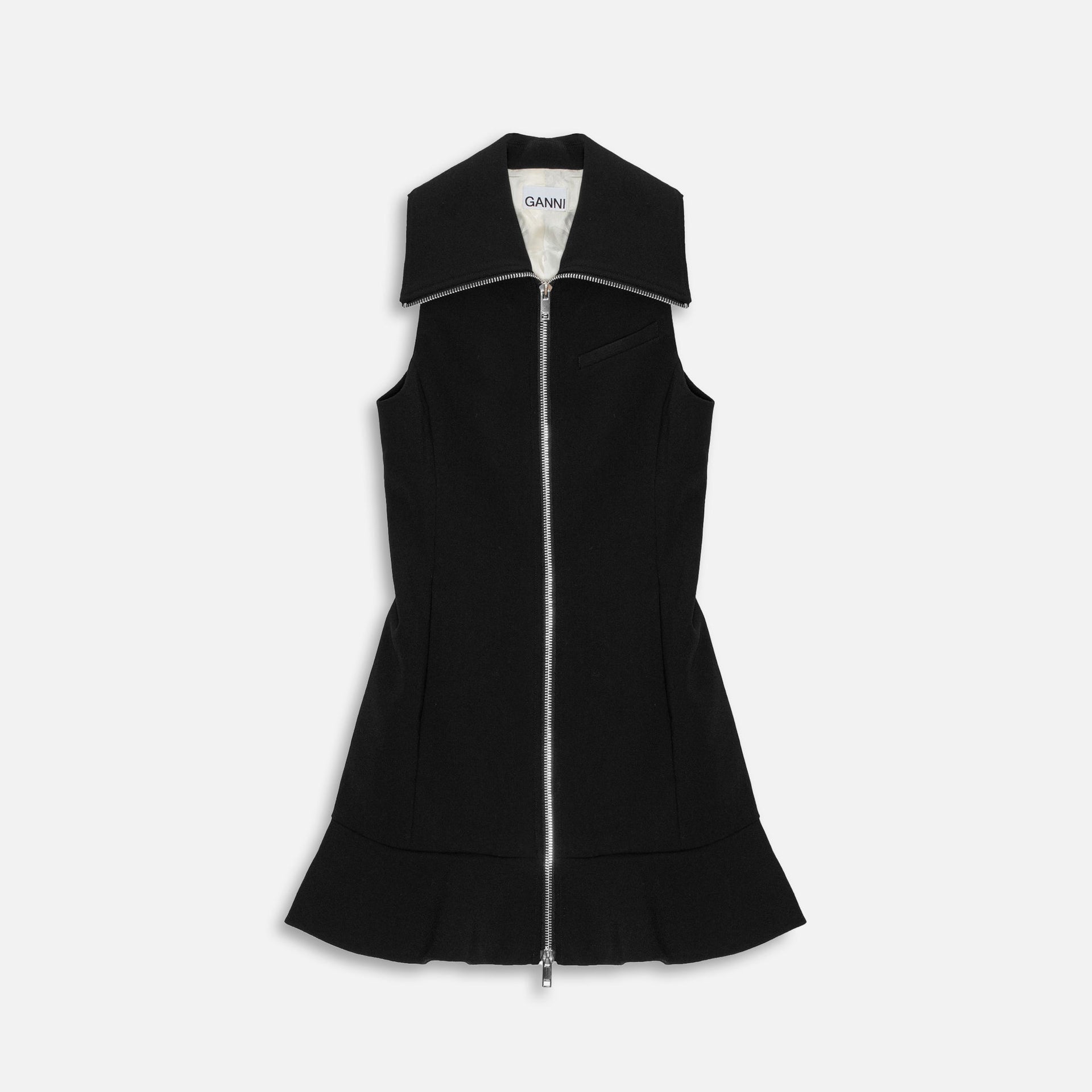 Ganni Bonded Crepe Mini Dress - Black