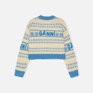 Ganni Graphic Lambswool Cropped O-Neck - Blue