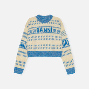 Ganni Graphic Lambswool Cropped O-Neck - Blue