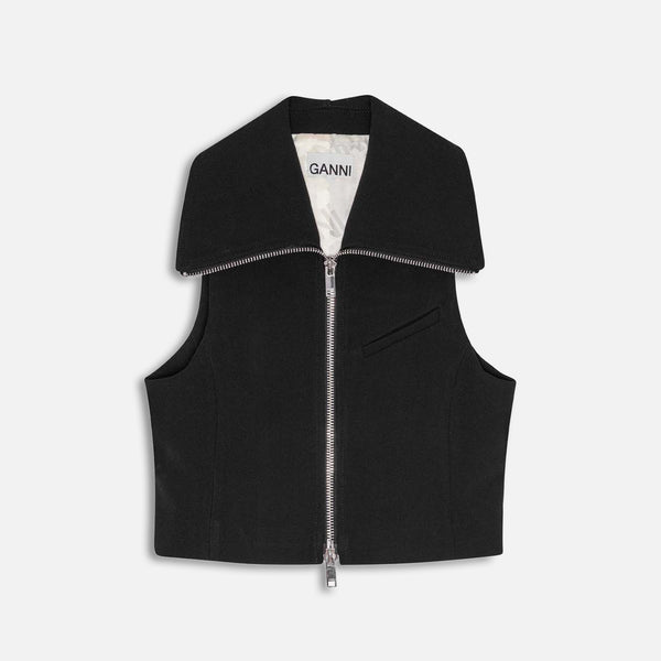 ジャケット・アウター ganni full pattern vest Ganni Bonded Crepe Zip Vest - Black – Kith Europe